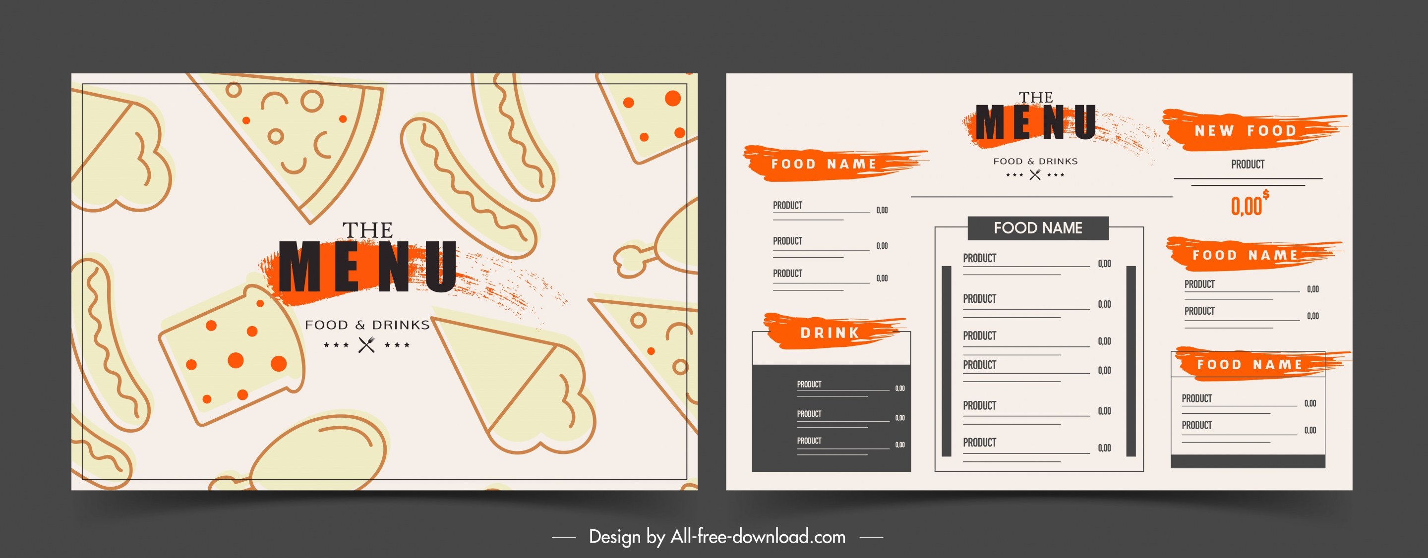 fast food menu template flat handdrawn classic sketch