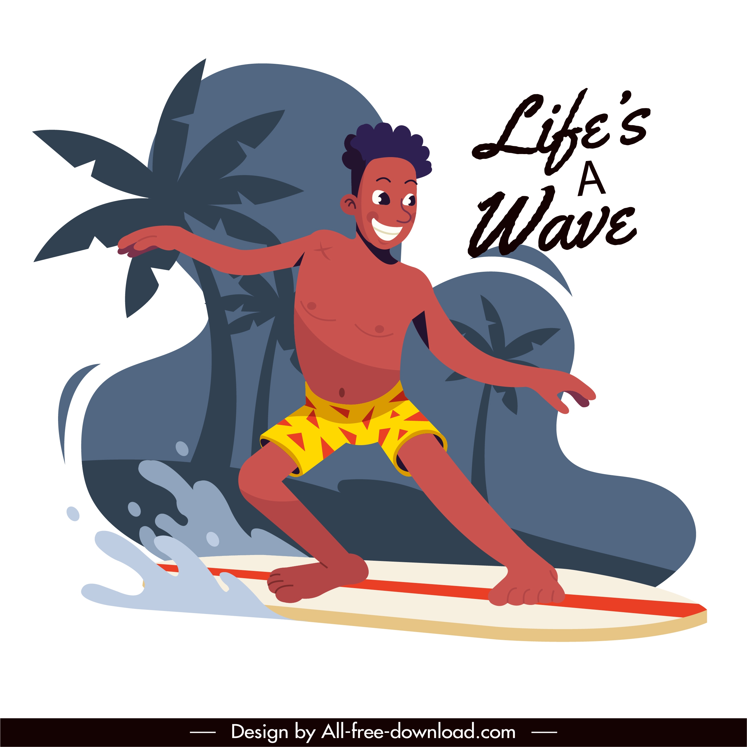 lifestyle banner wave surfing activity sketch cartoon design