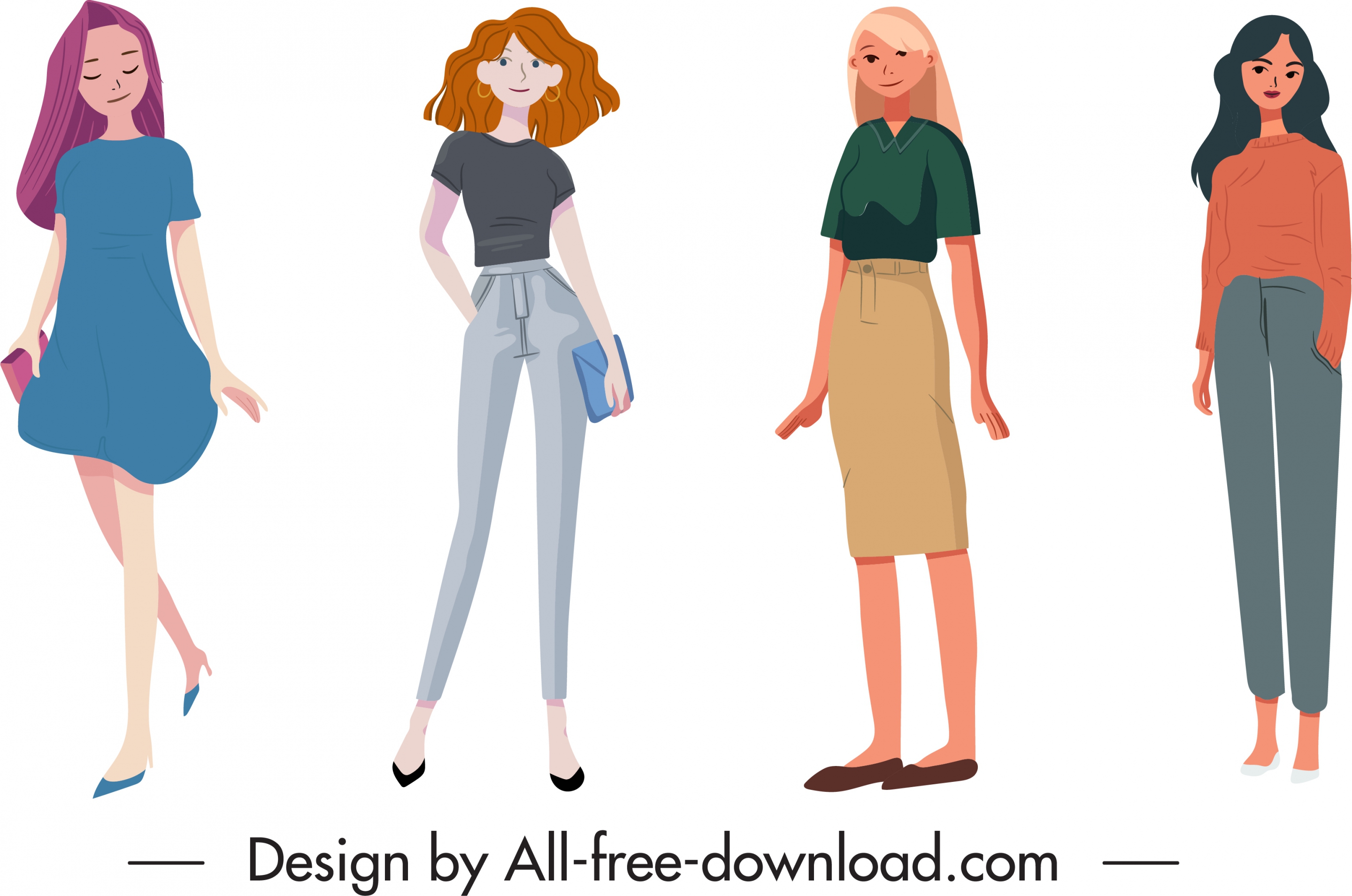 office fashion icons colored cartoon sketch modern design