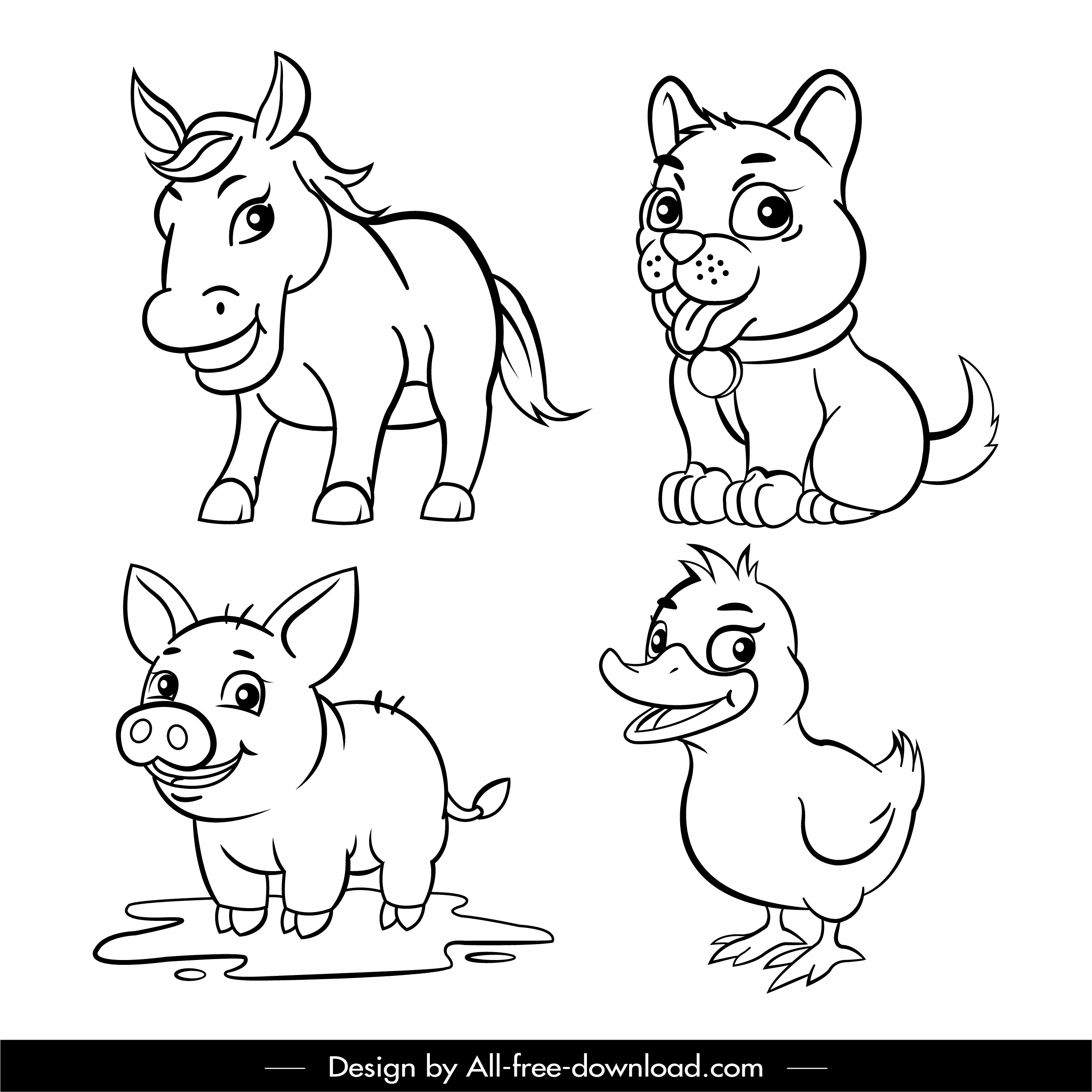 farm animals icons cute handdrawn cartoon sketch