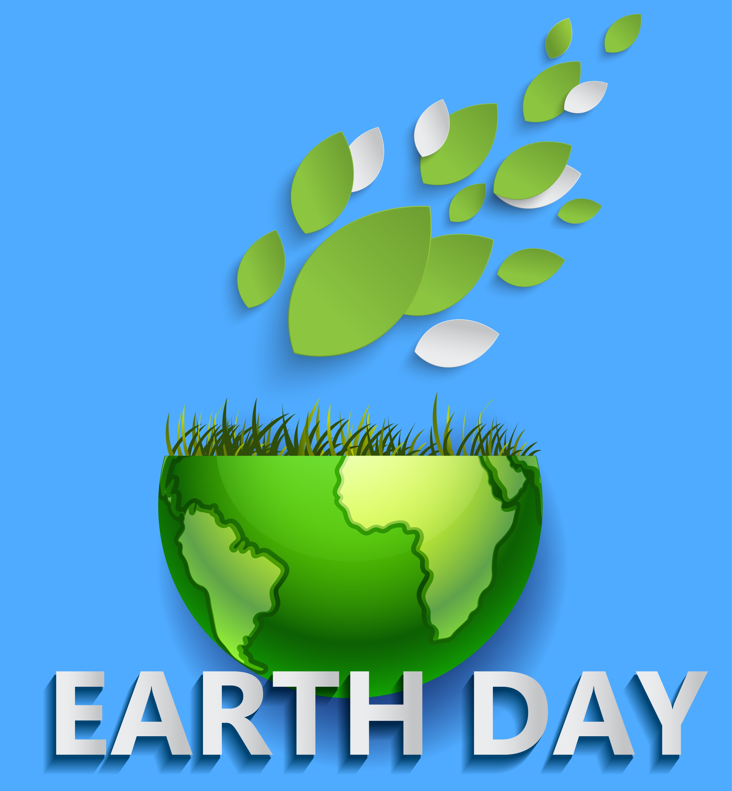 earth day poster green planet grass leaves icons