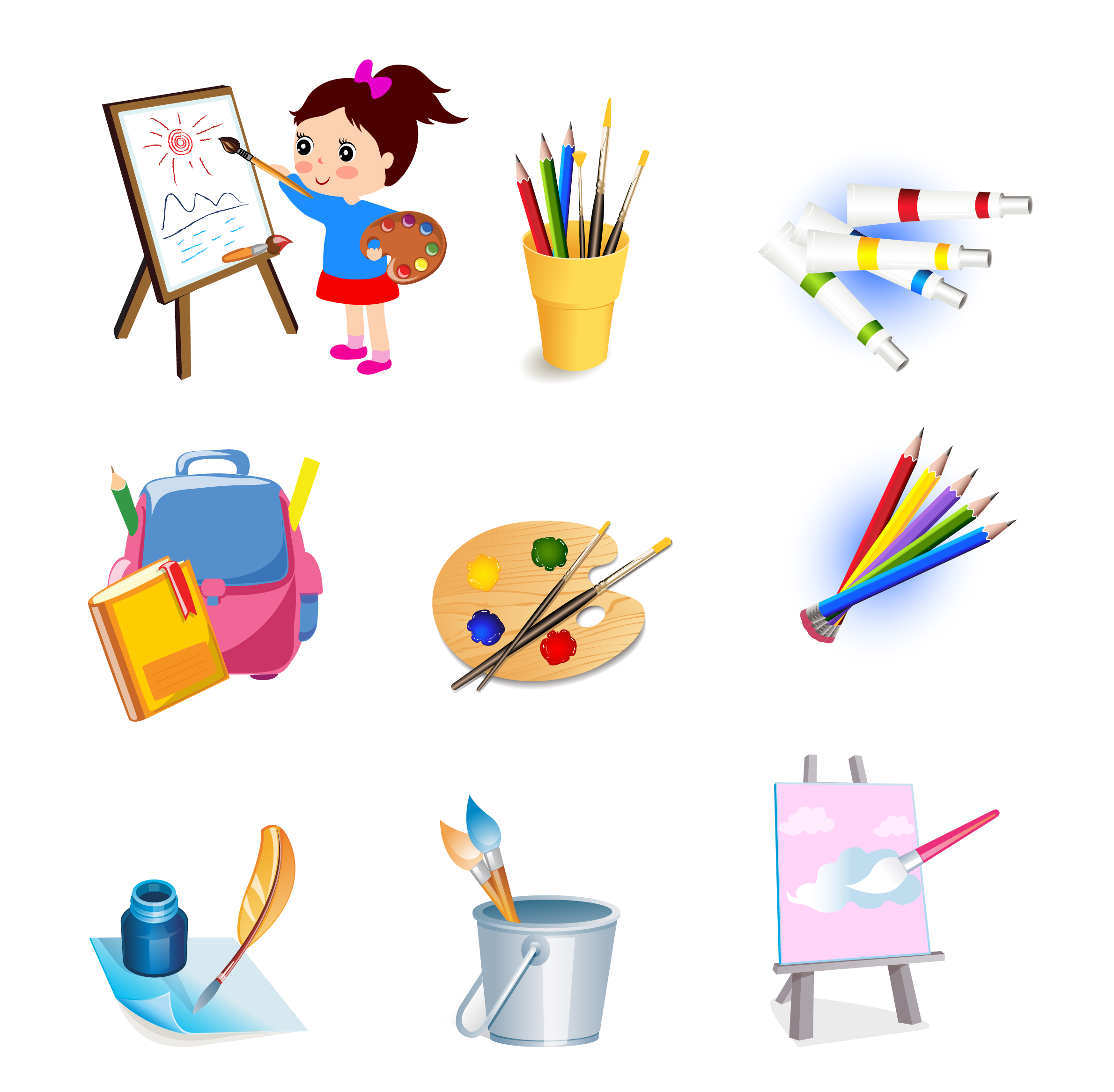 drawing tools icons set