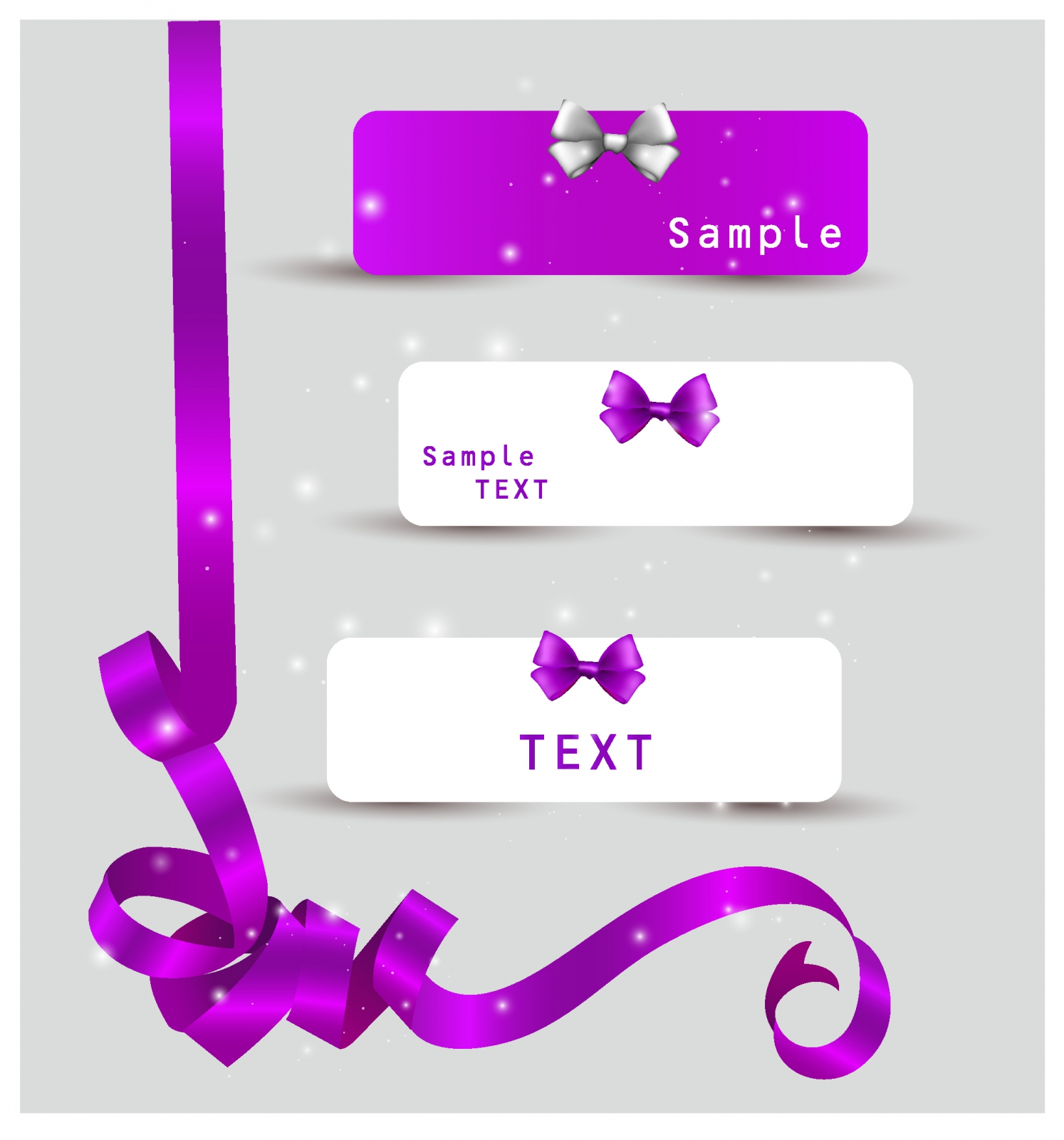 Set of card notes with beautiful gift bows and ribbons.