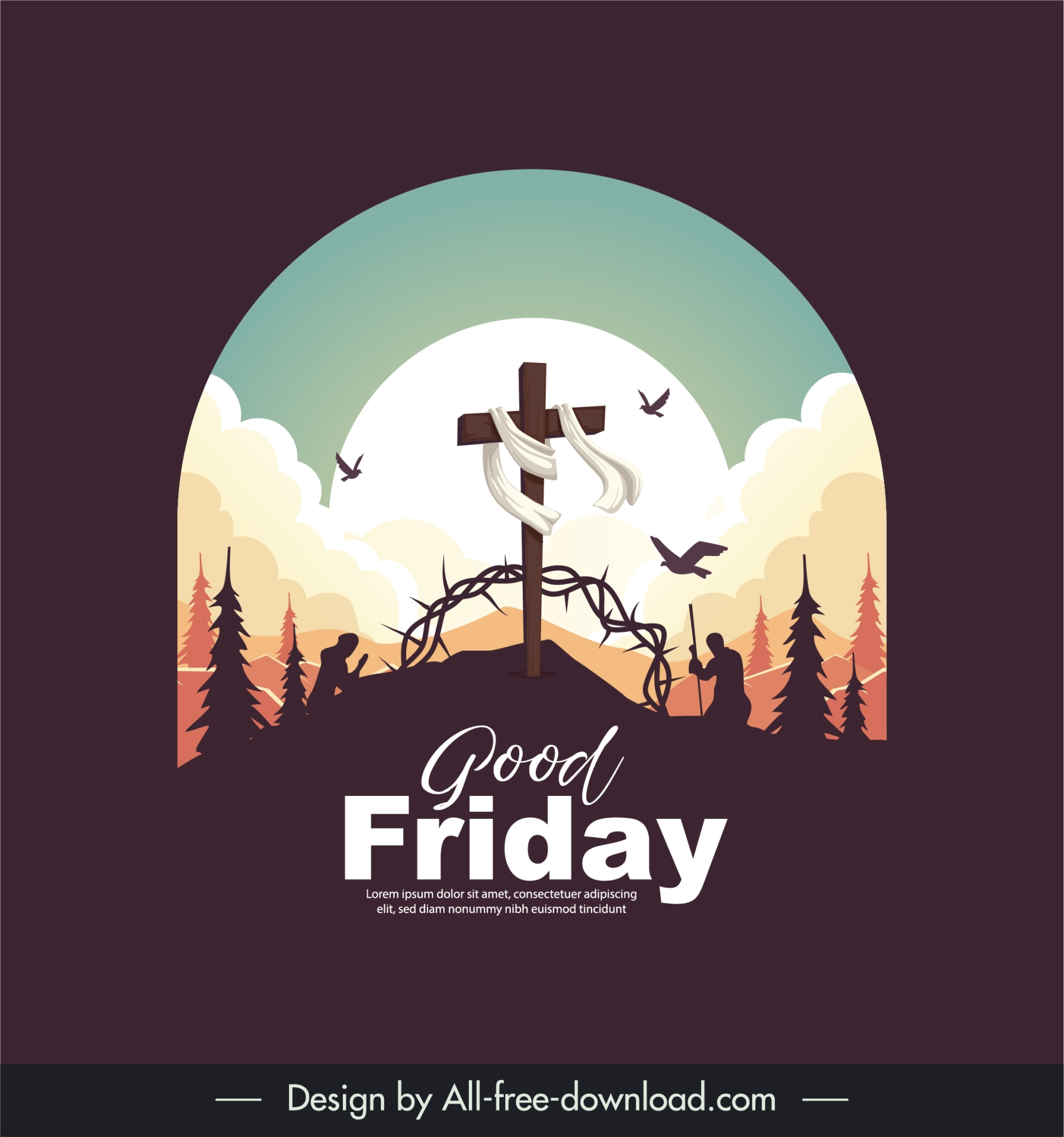 good friday poster template silhouette tomb prayers sunset scene