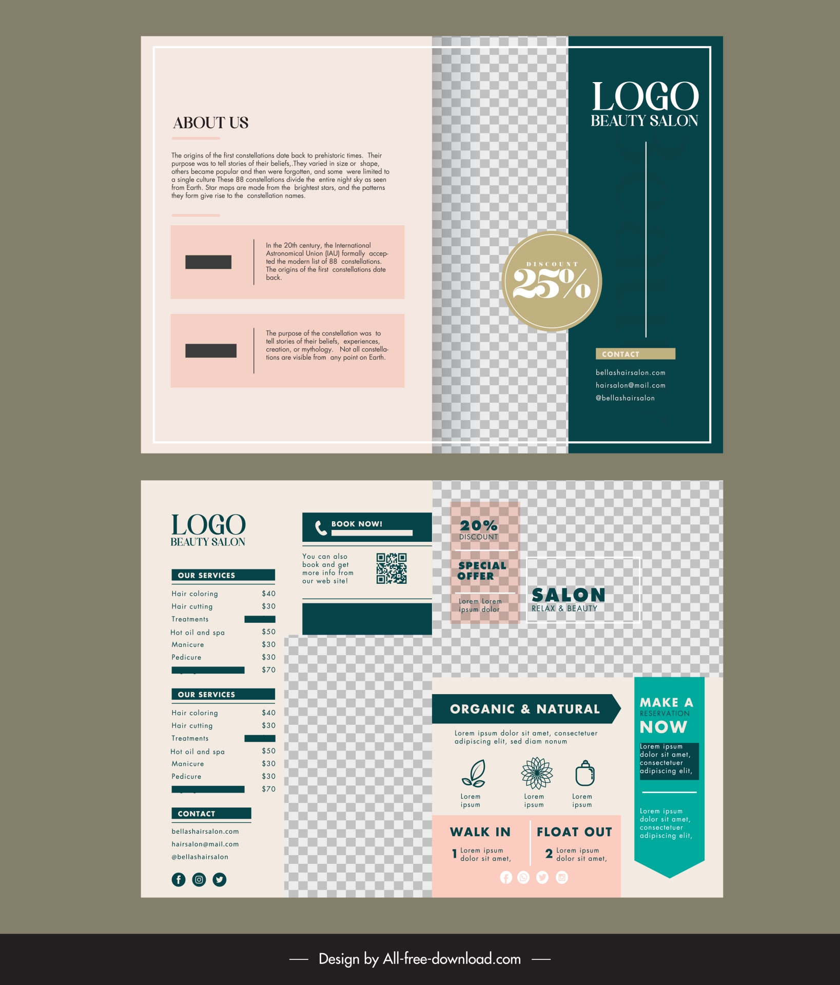 beauty salon brochure template elegant checkered geometric layout