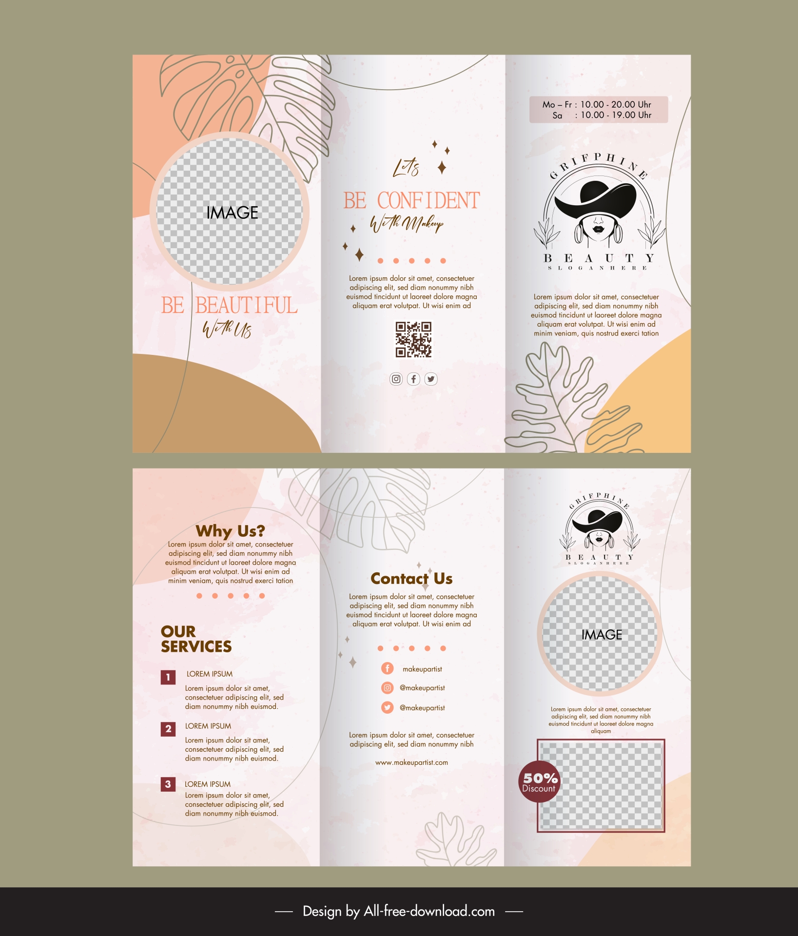 beauty salon brochure template trifold classic handdrawn