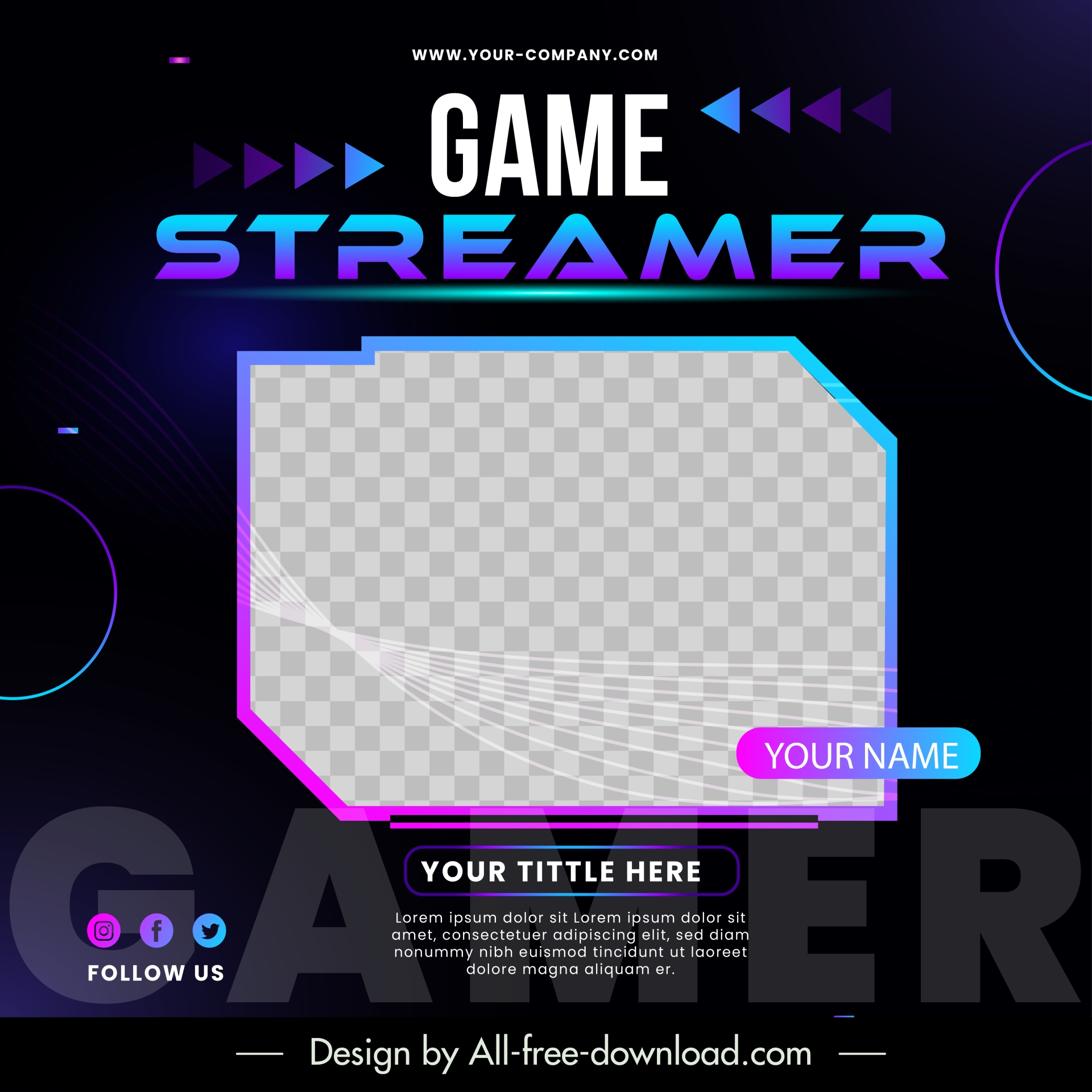 game streaming social post template modern contrast geometry elegance