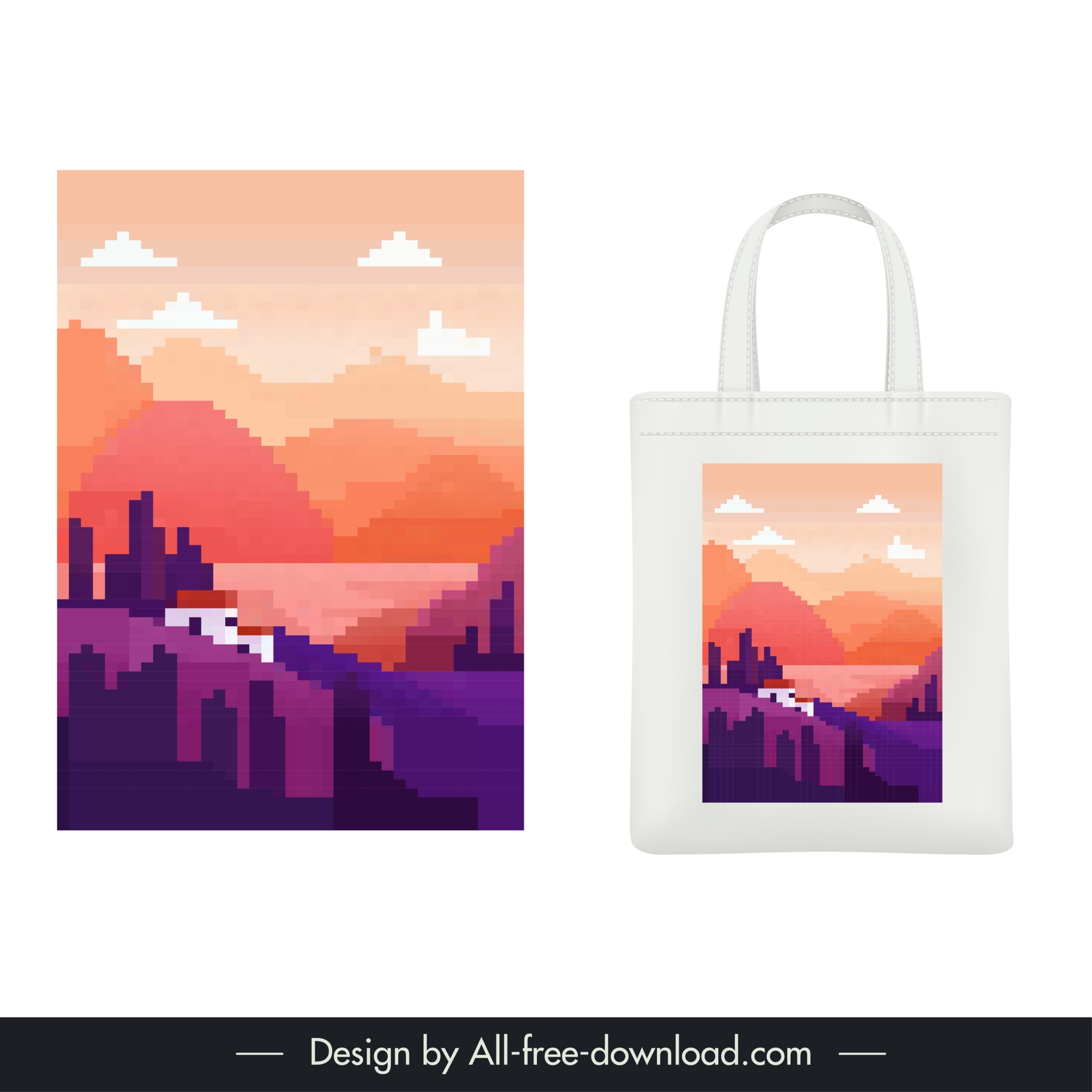 tote bag pixel art design elements clasiscal blurred nature scene