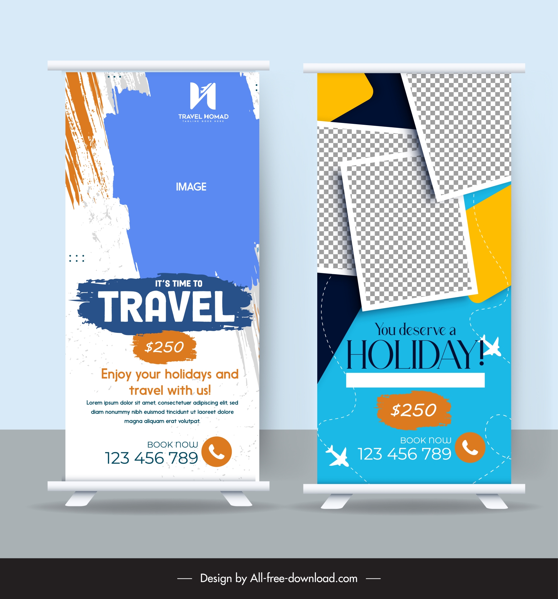 travel rollup banner templates checkered grunge decor