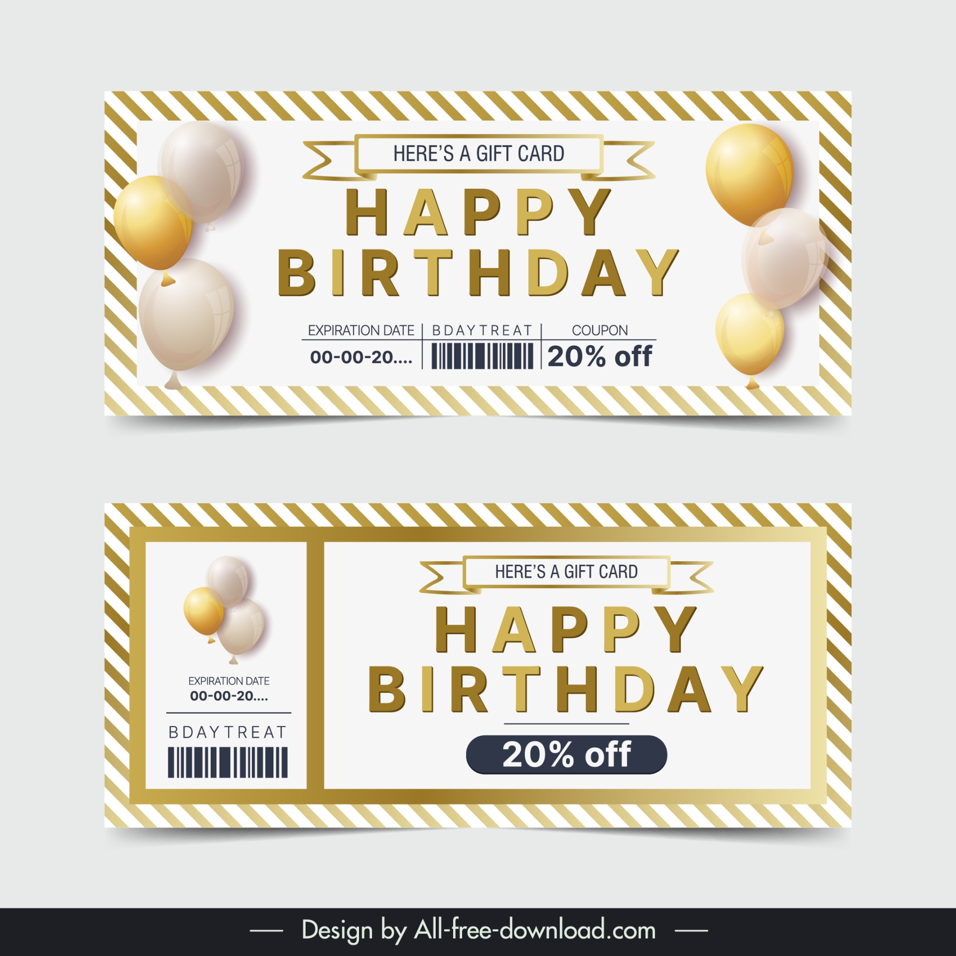 birthday voucher template modern elegant ribbon balloon 