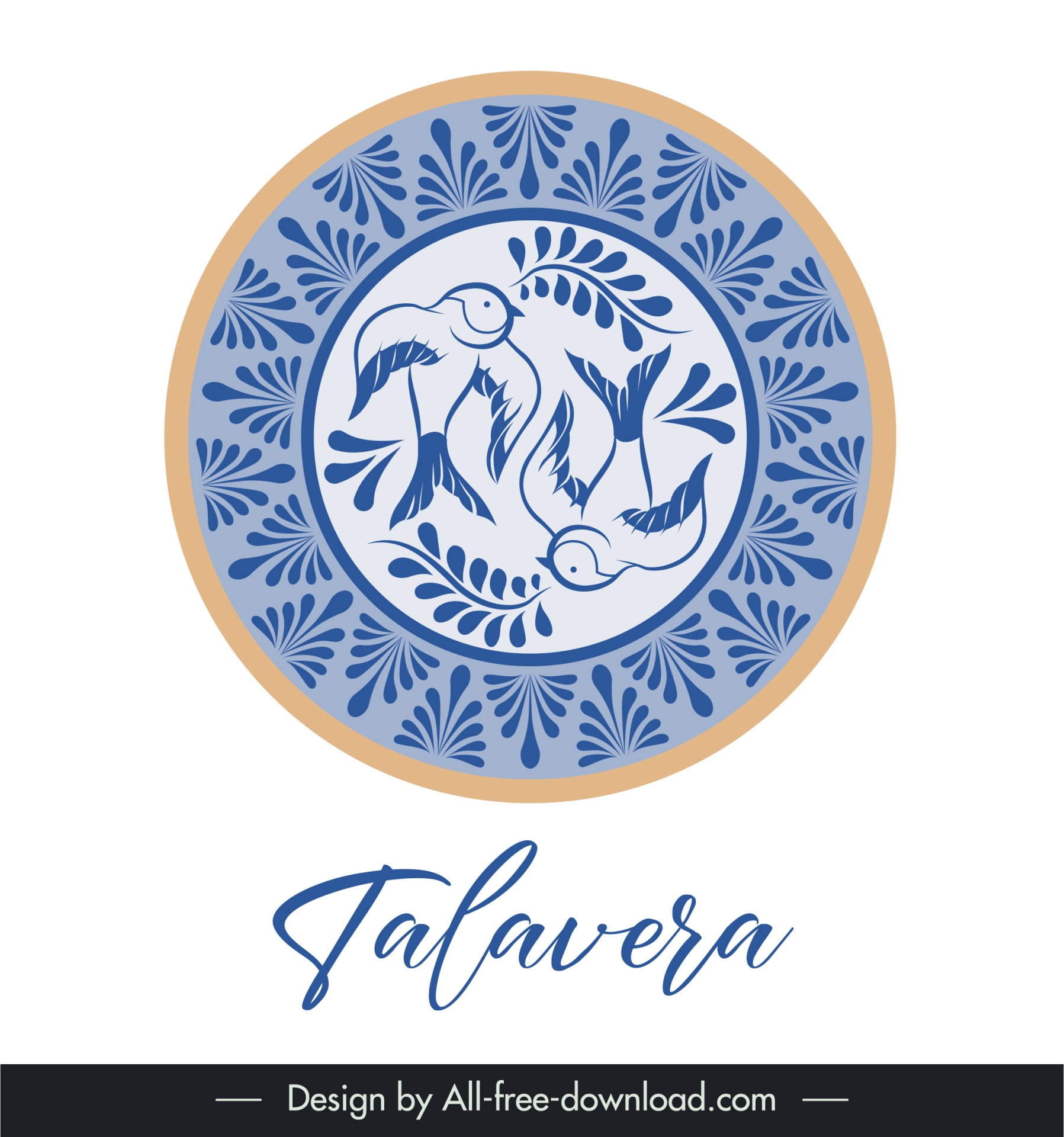 talavera pattern template handdrawn birds leaves circle