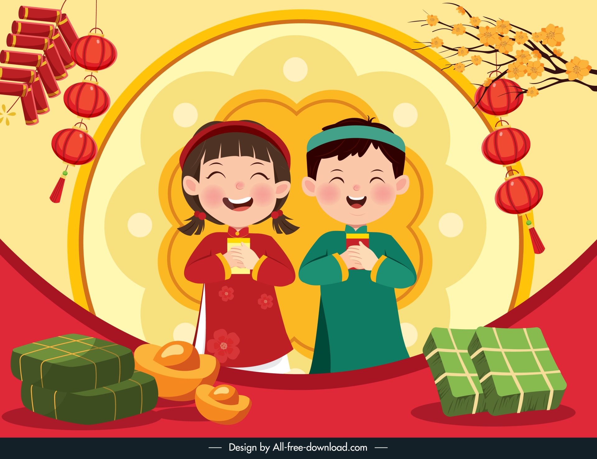 children wishing for tet backdrop cute cartoon