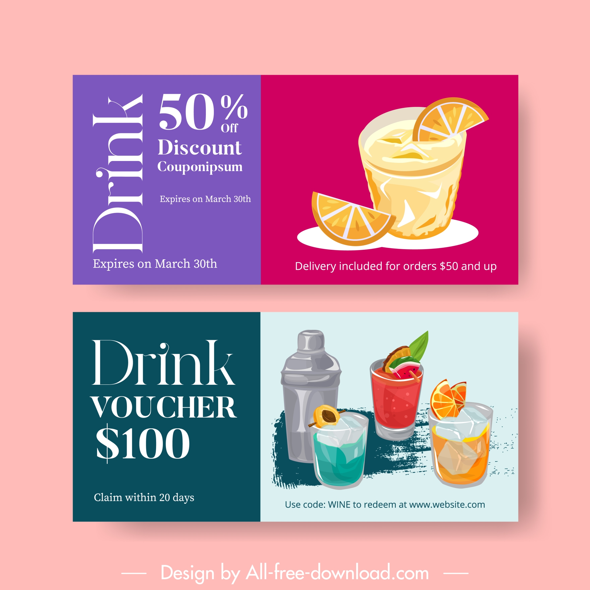 drink voucher template flat classic cocktail glass 