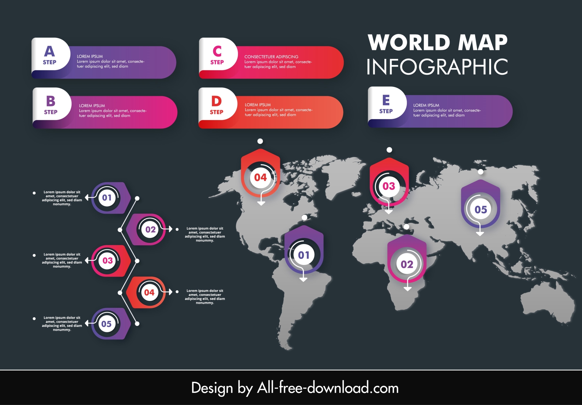 map infographic template flat dark silhouette map elegance 