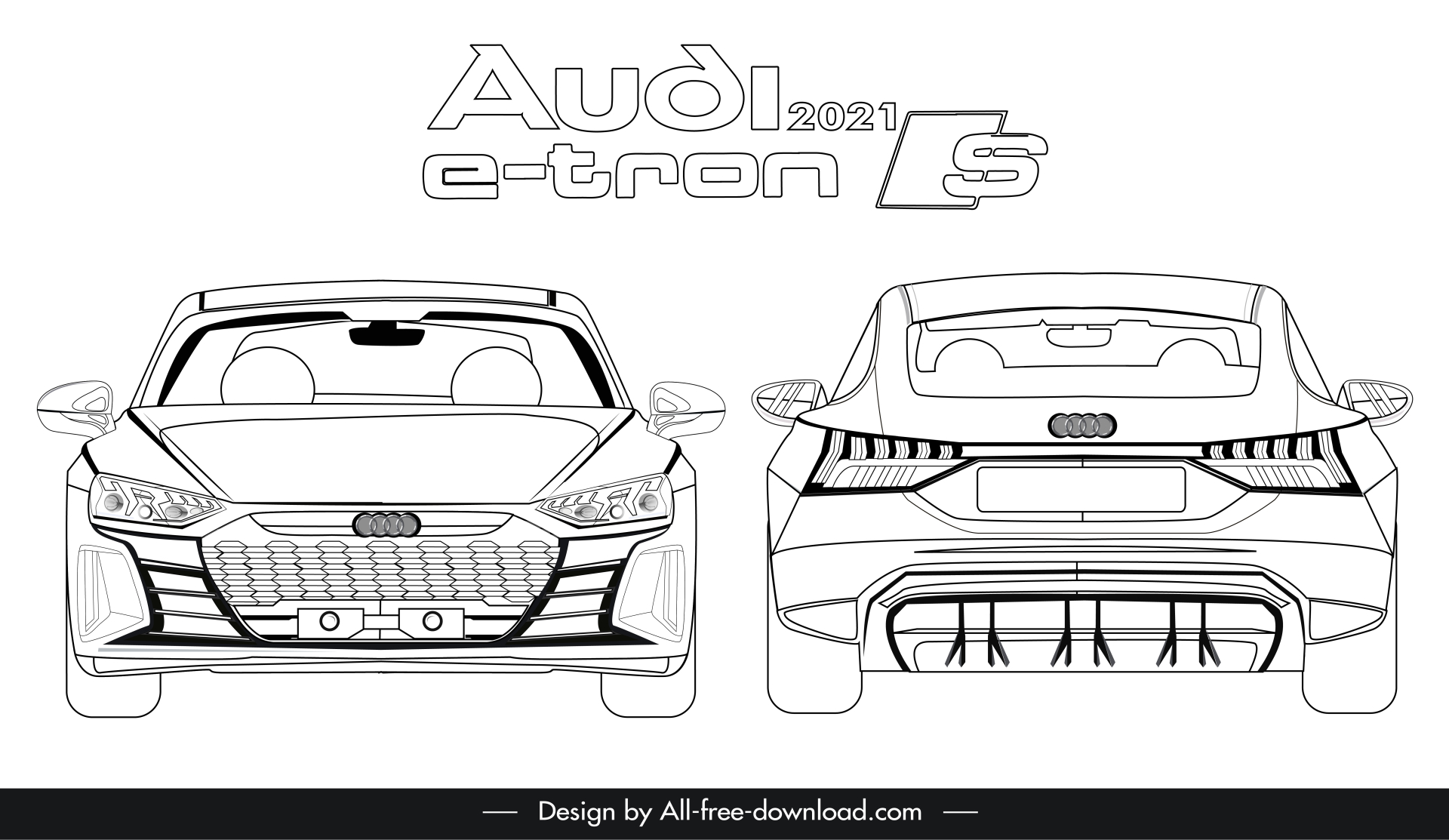 audi e tron 2021 car model icon flat black white front view back view outline