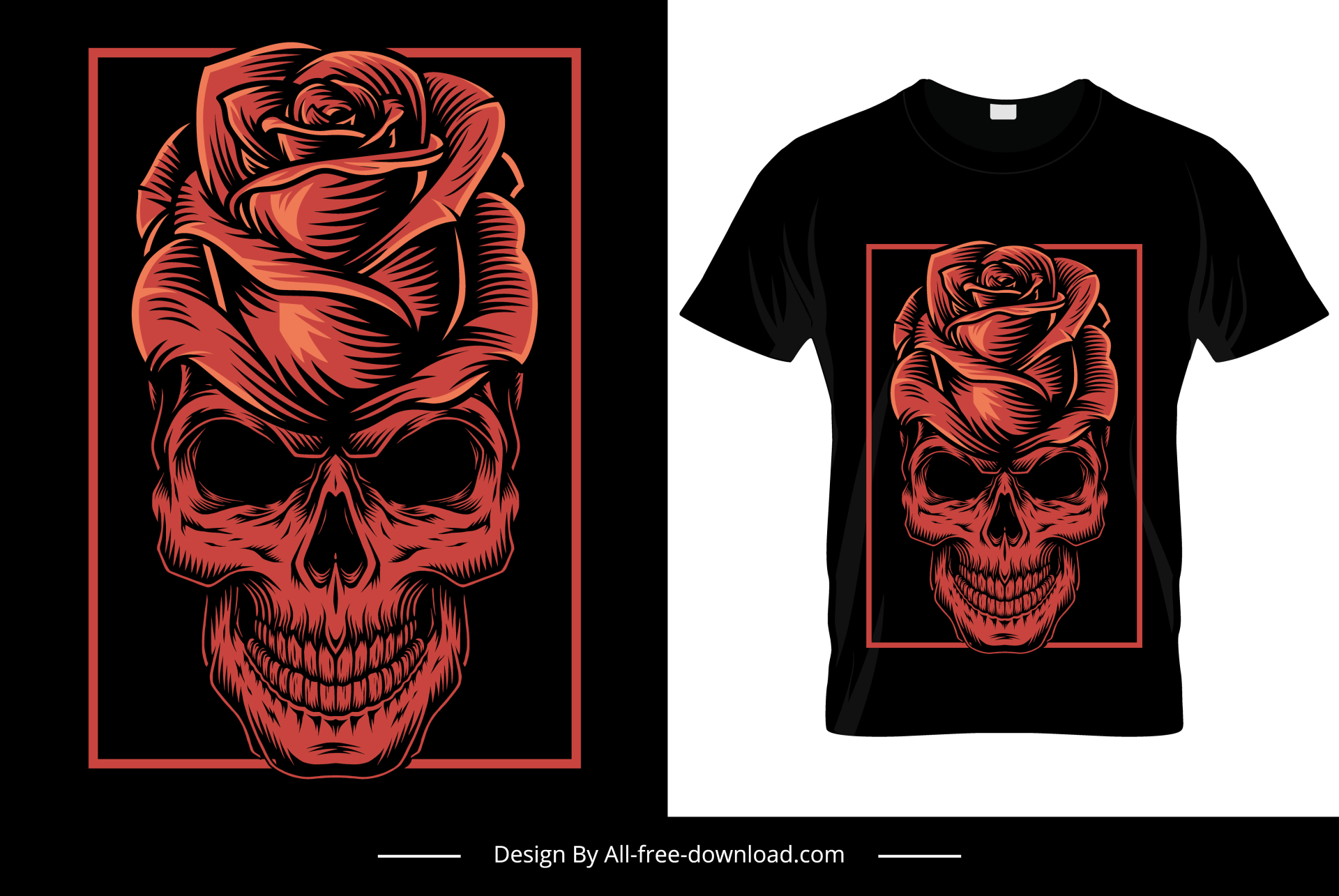 skull head flower tshirt template isolated horror decor