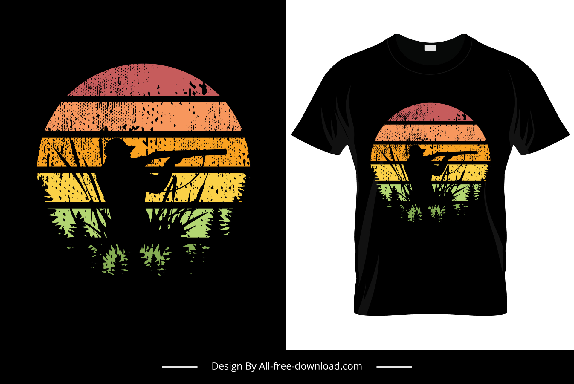 retro hunting tshirt template silhouette hunter isolation sketch