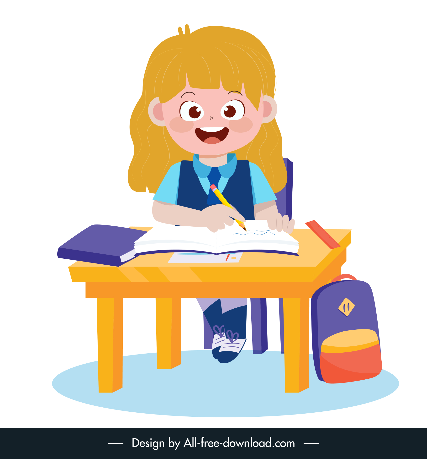 education icon studying girl sketch cartoon design 