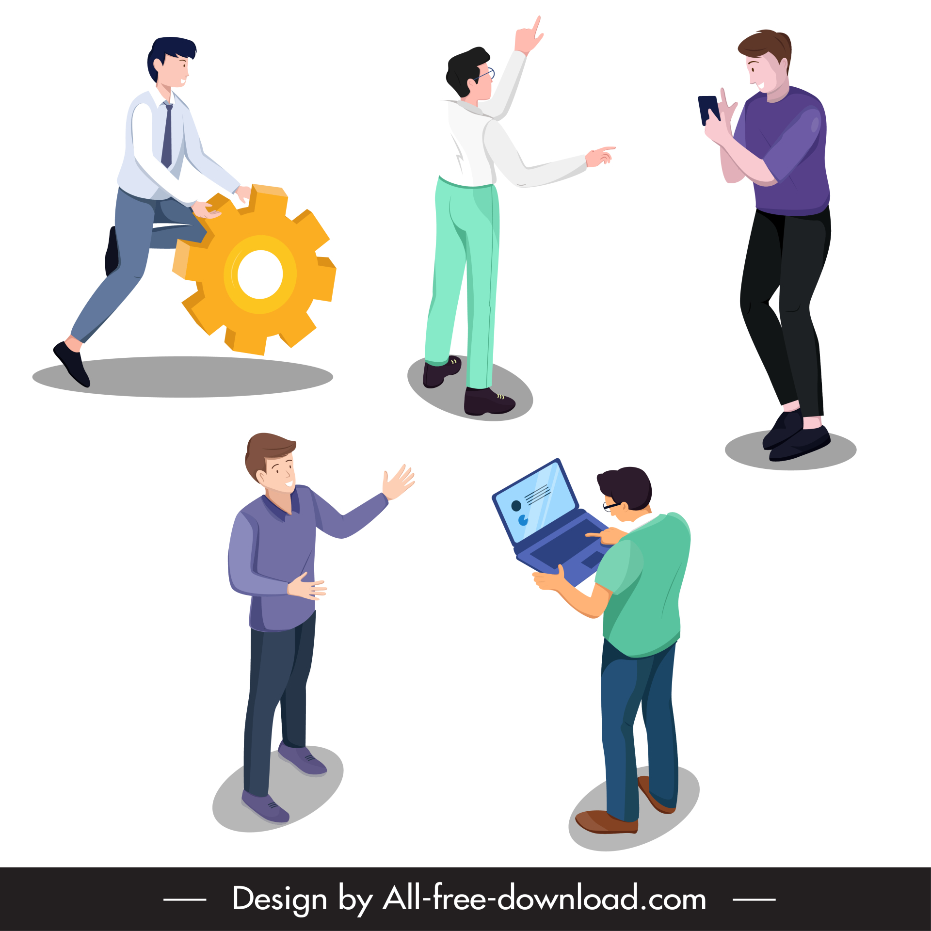 app developer job design elements men working gestures sketch cartoon design 