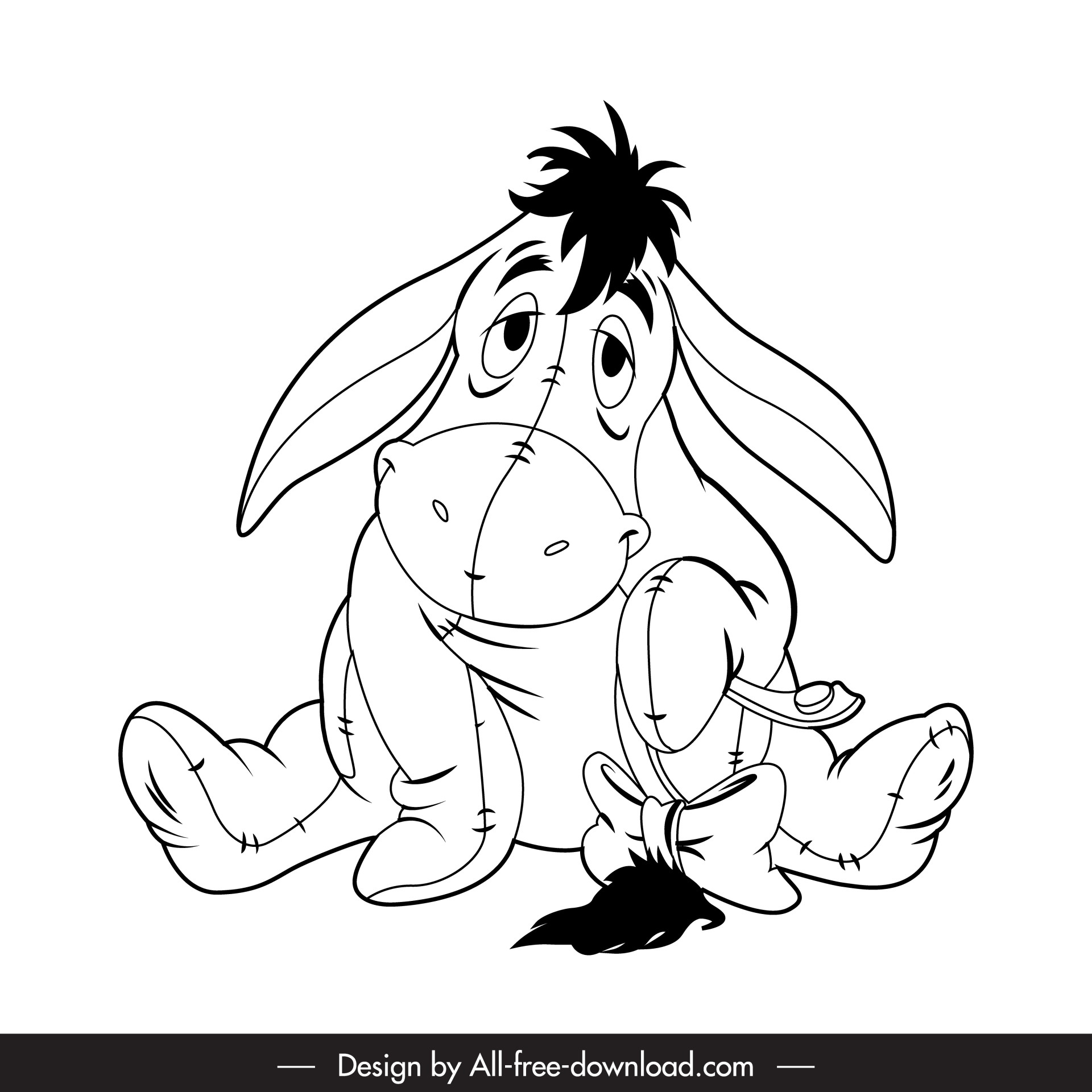 eeyore winnie the pooh icon handdrawn cartoon black white sketch