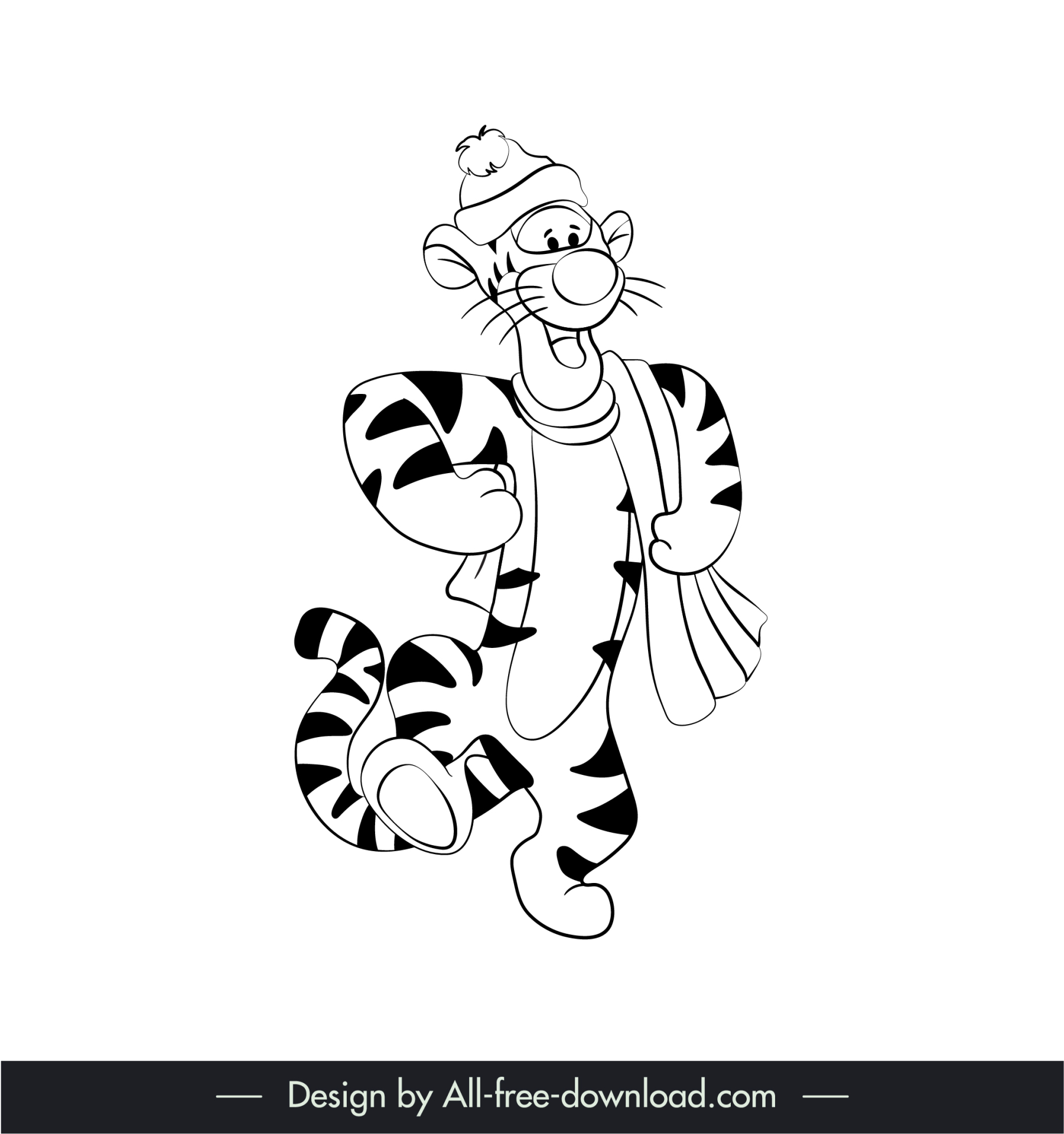 tiger pooh cartoon character icon black white outline