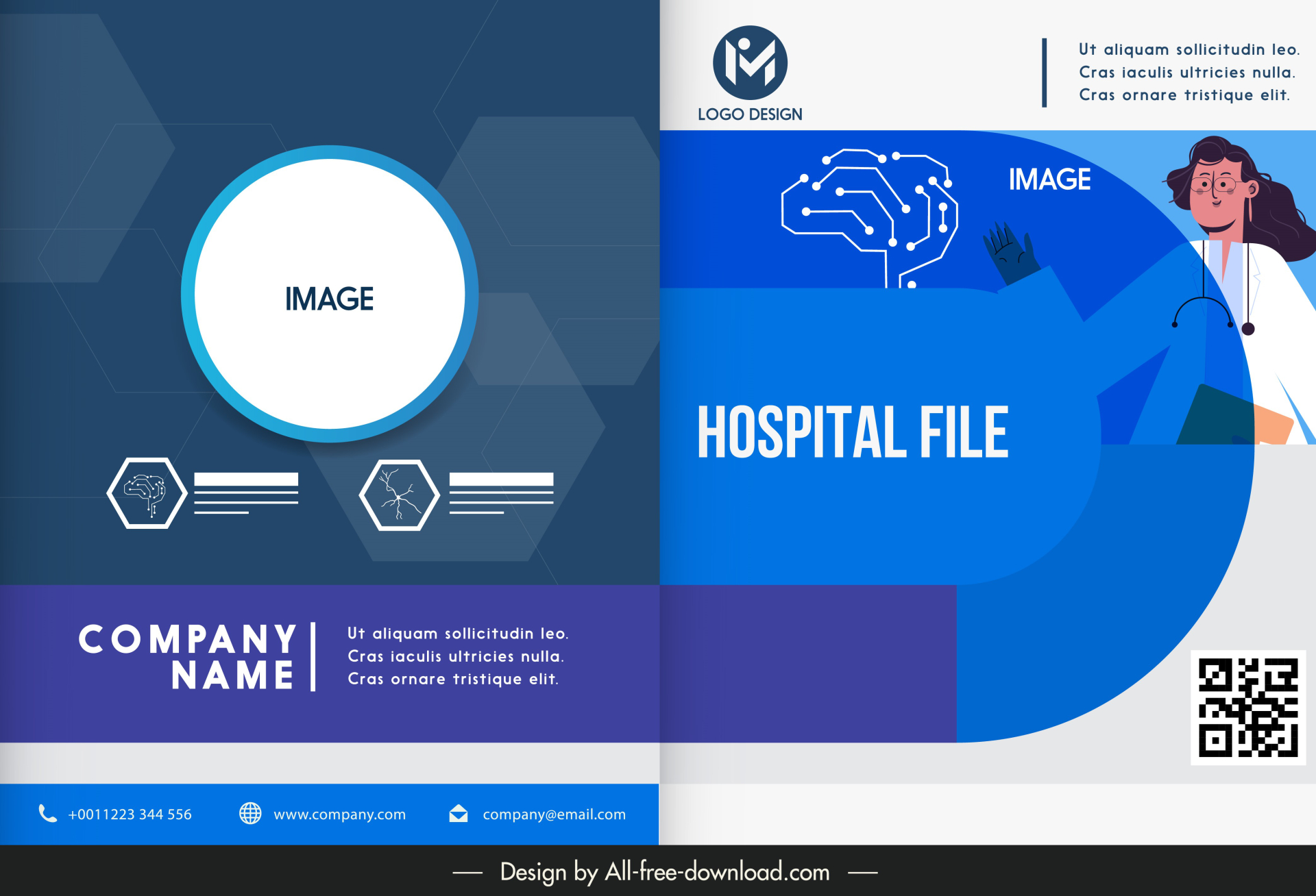 hospital file doctor cordiac treatment brochure template cartoon geometry decor