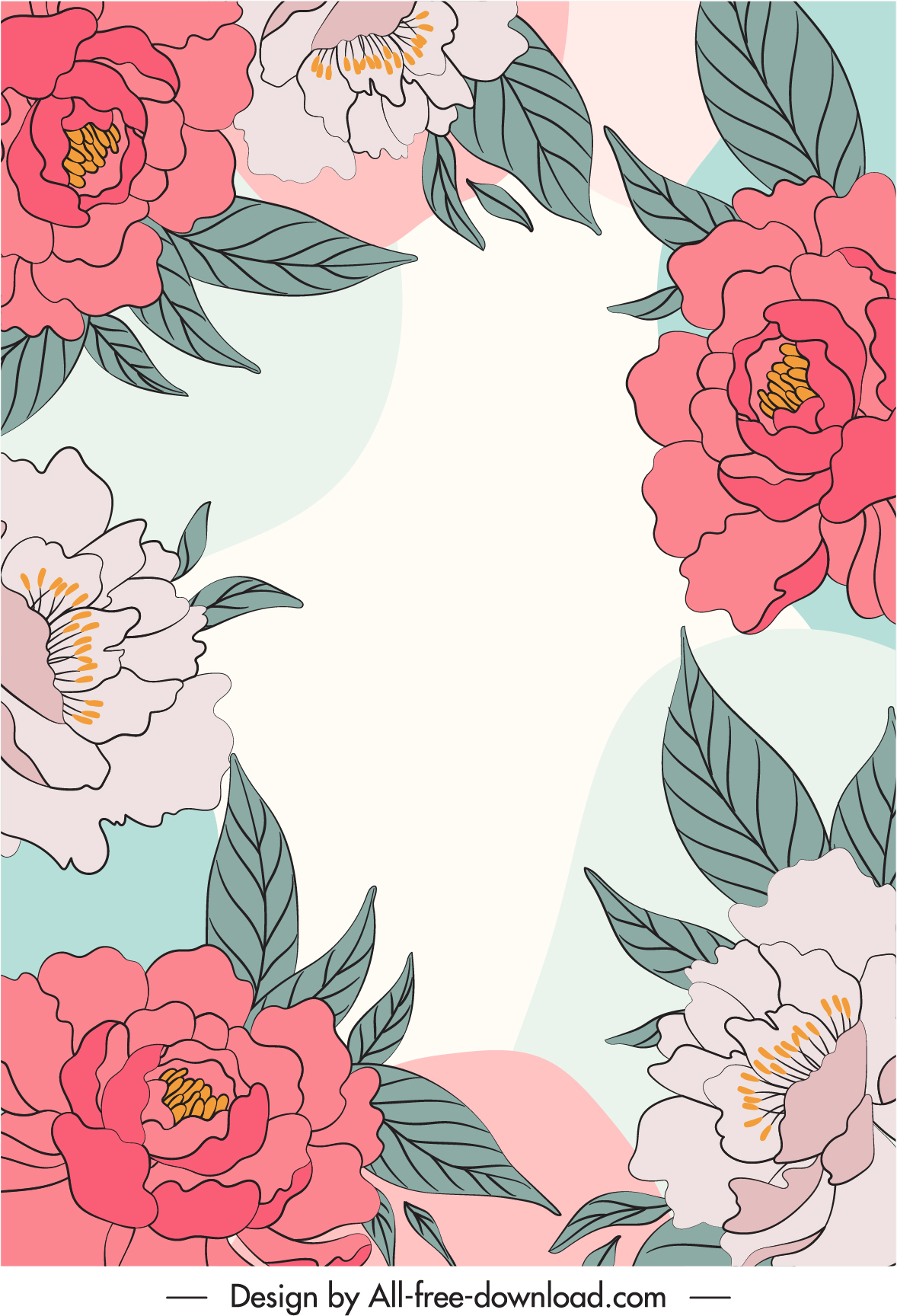 floral pattern template retro handdrawn flat sketch