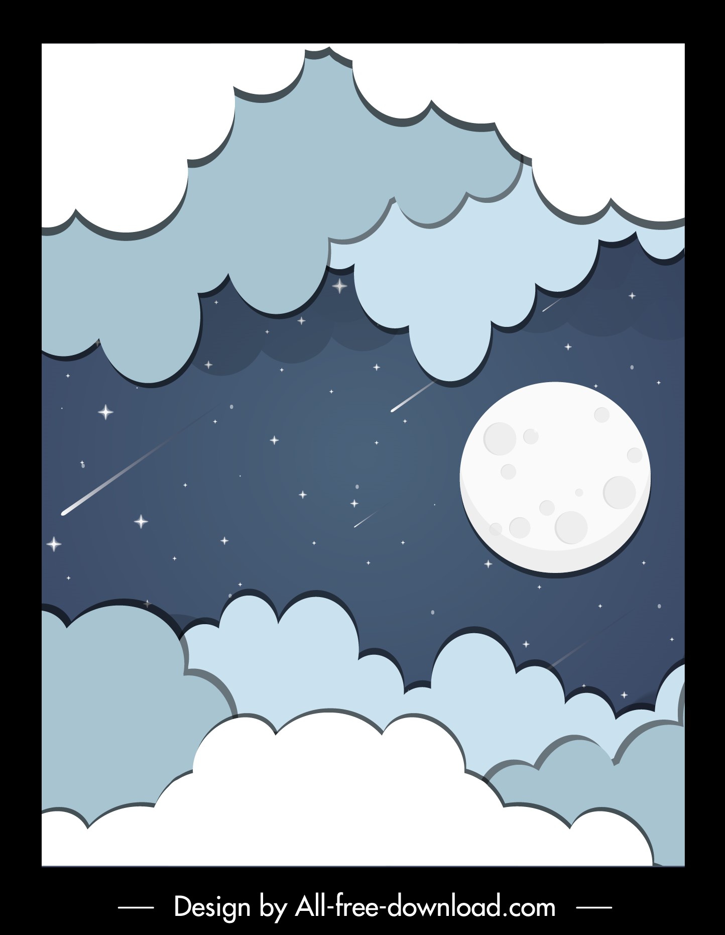 sky background cloud moon falling stars flat sketch