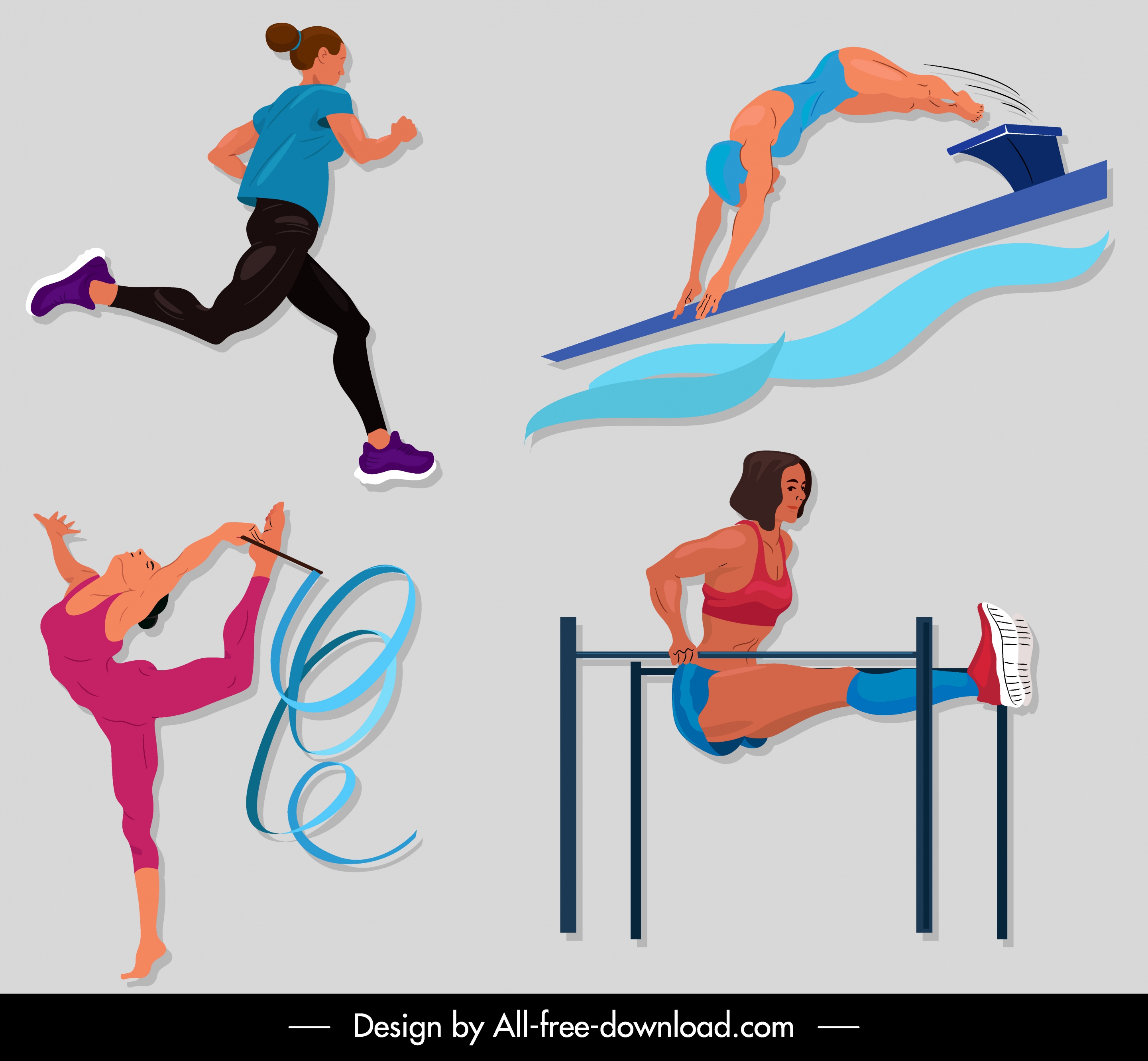 sports icons athletic motion sketch cartoon design