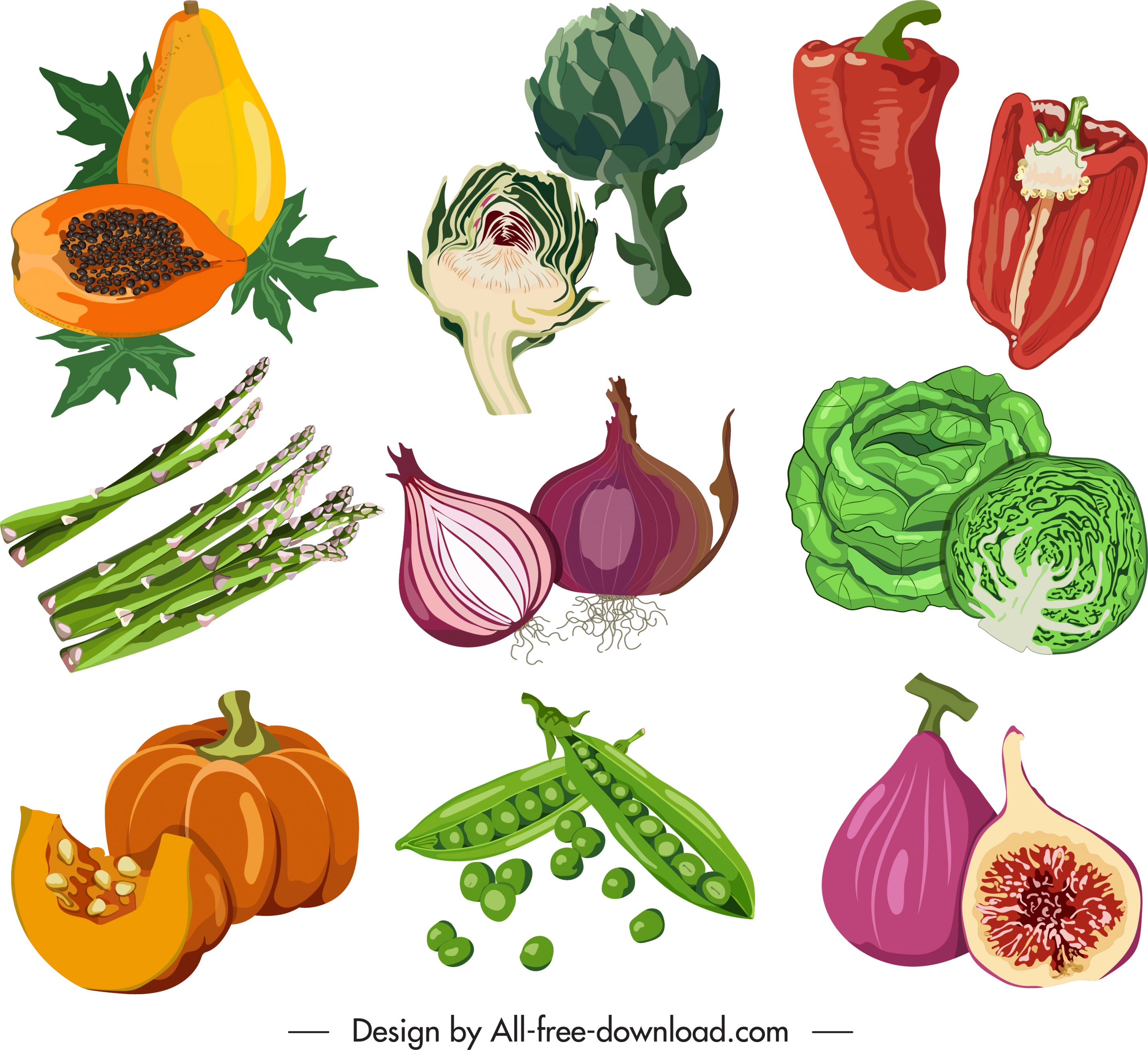 ingredient vegetable icons colored retro design