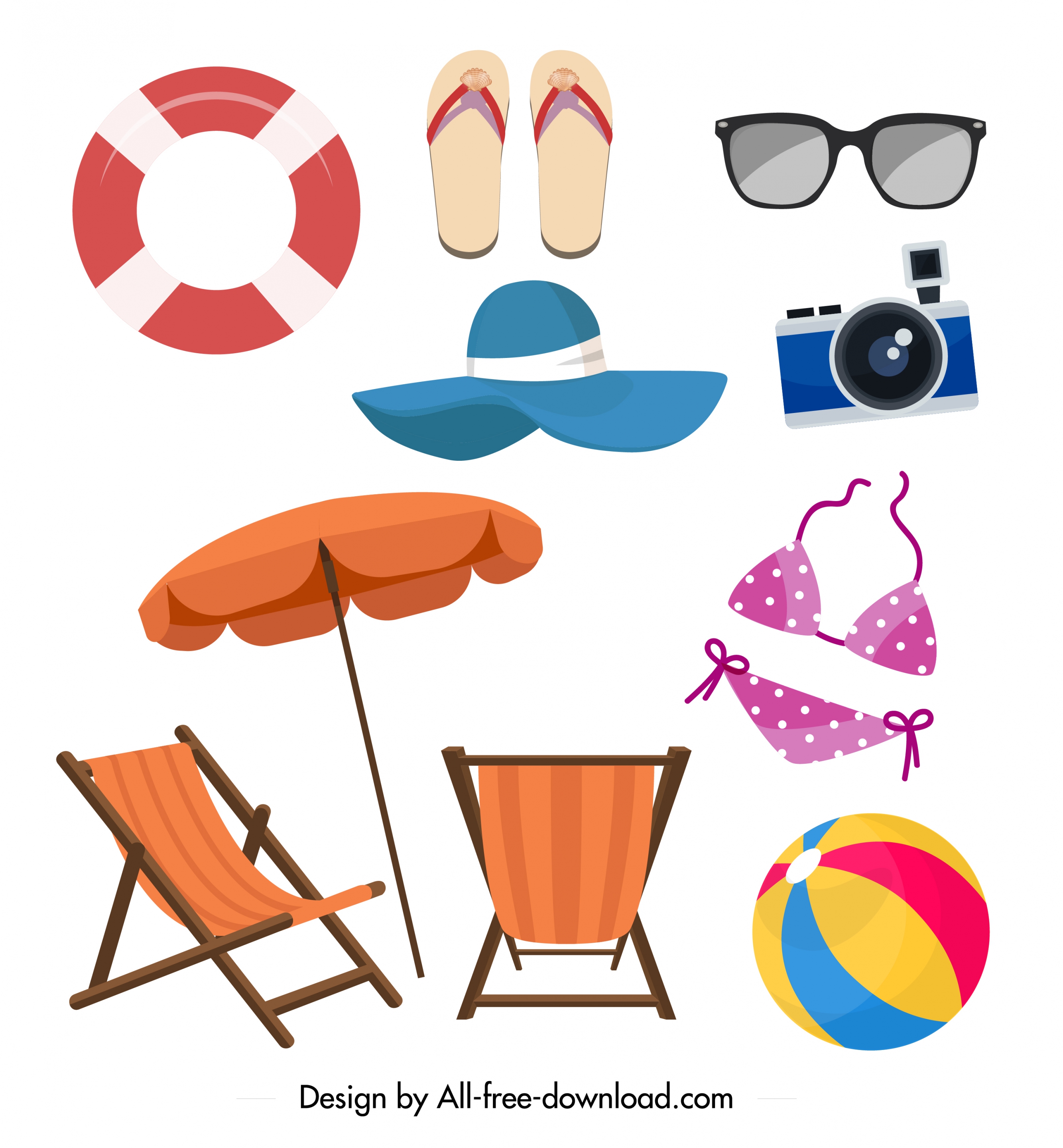 summer design elements sea objects icons