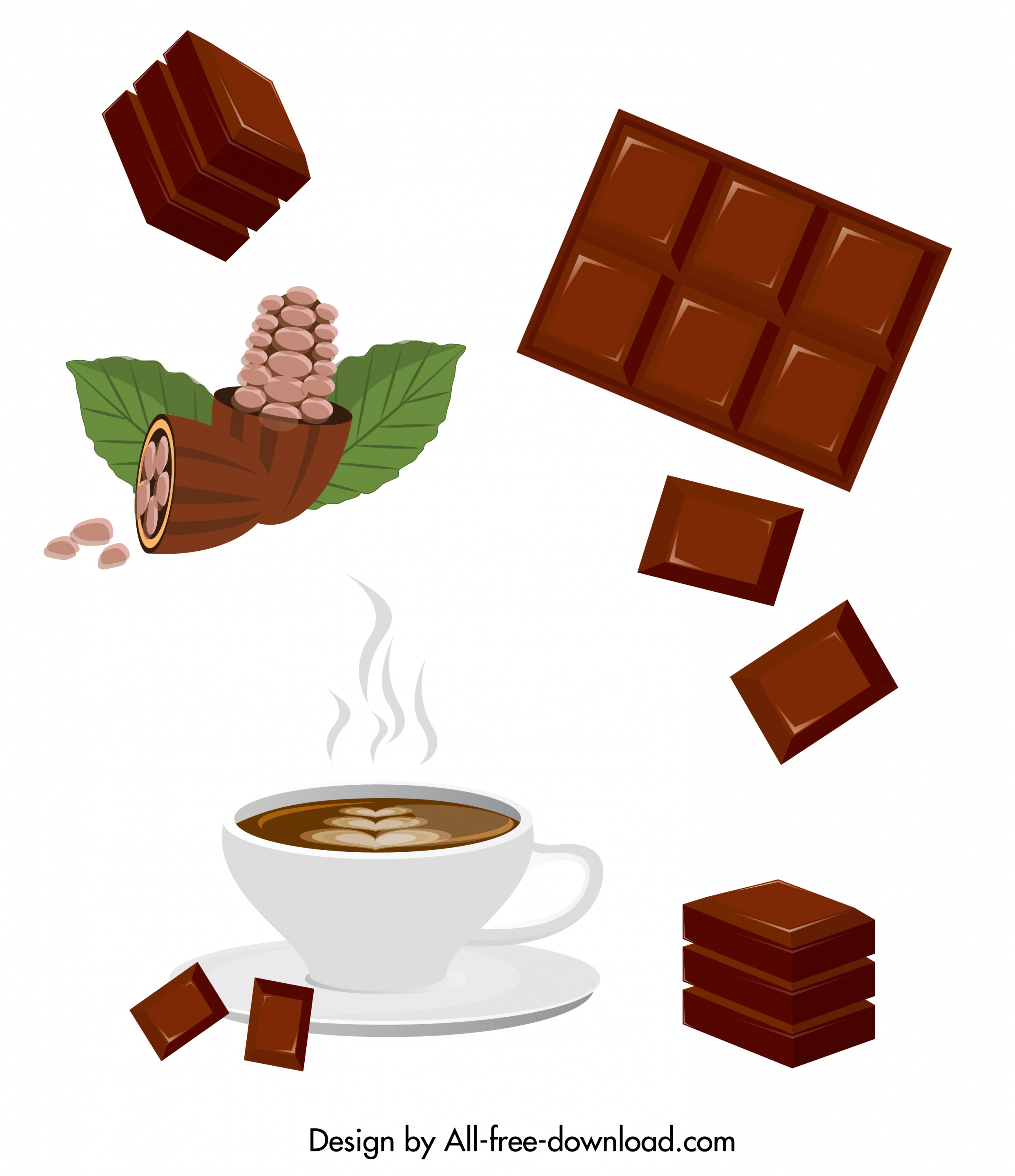 chocolate products icons colored 3d design