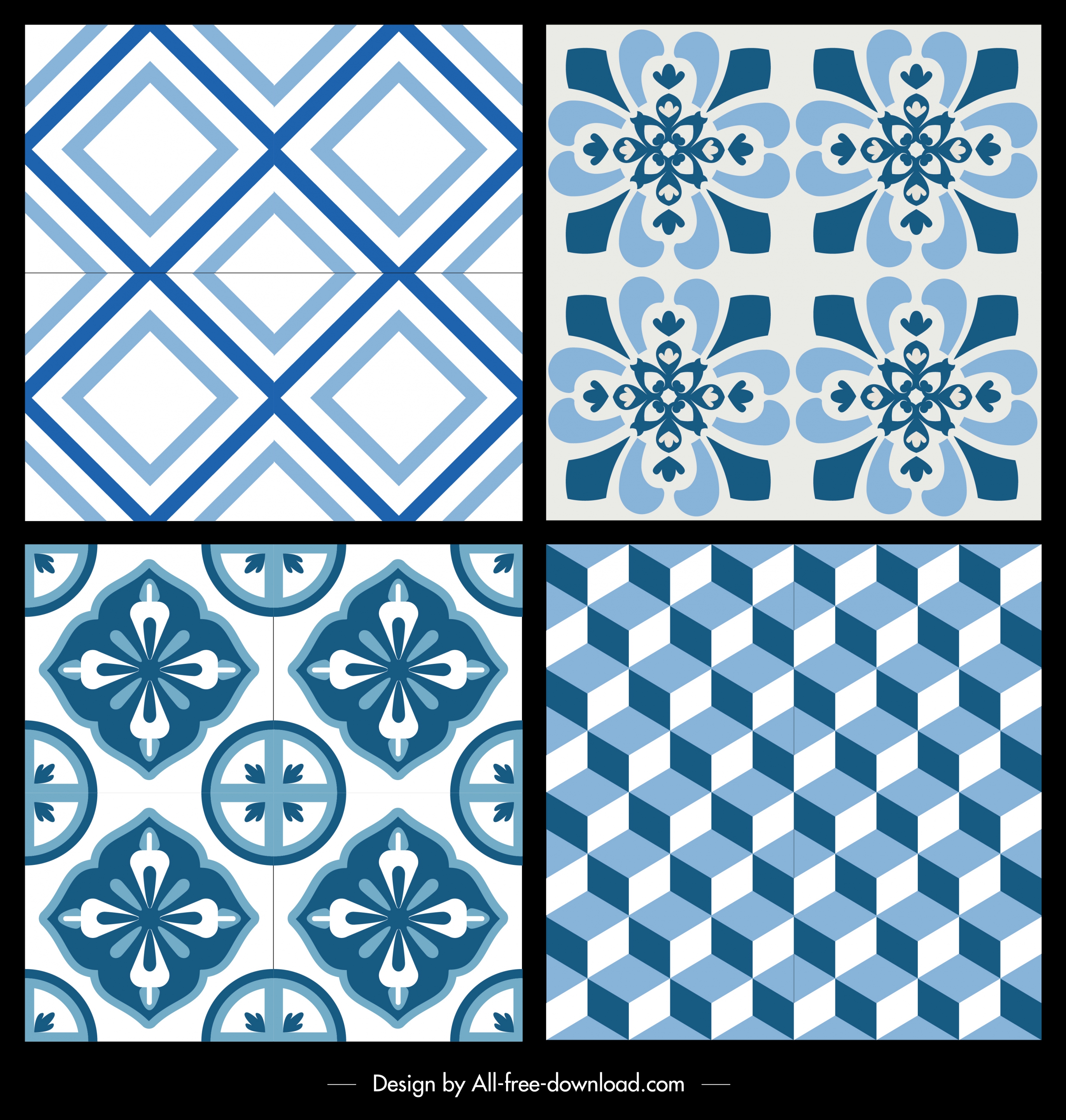 decorative pattern templates blue repeating geometry flora decor