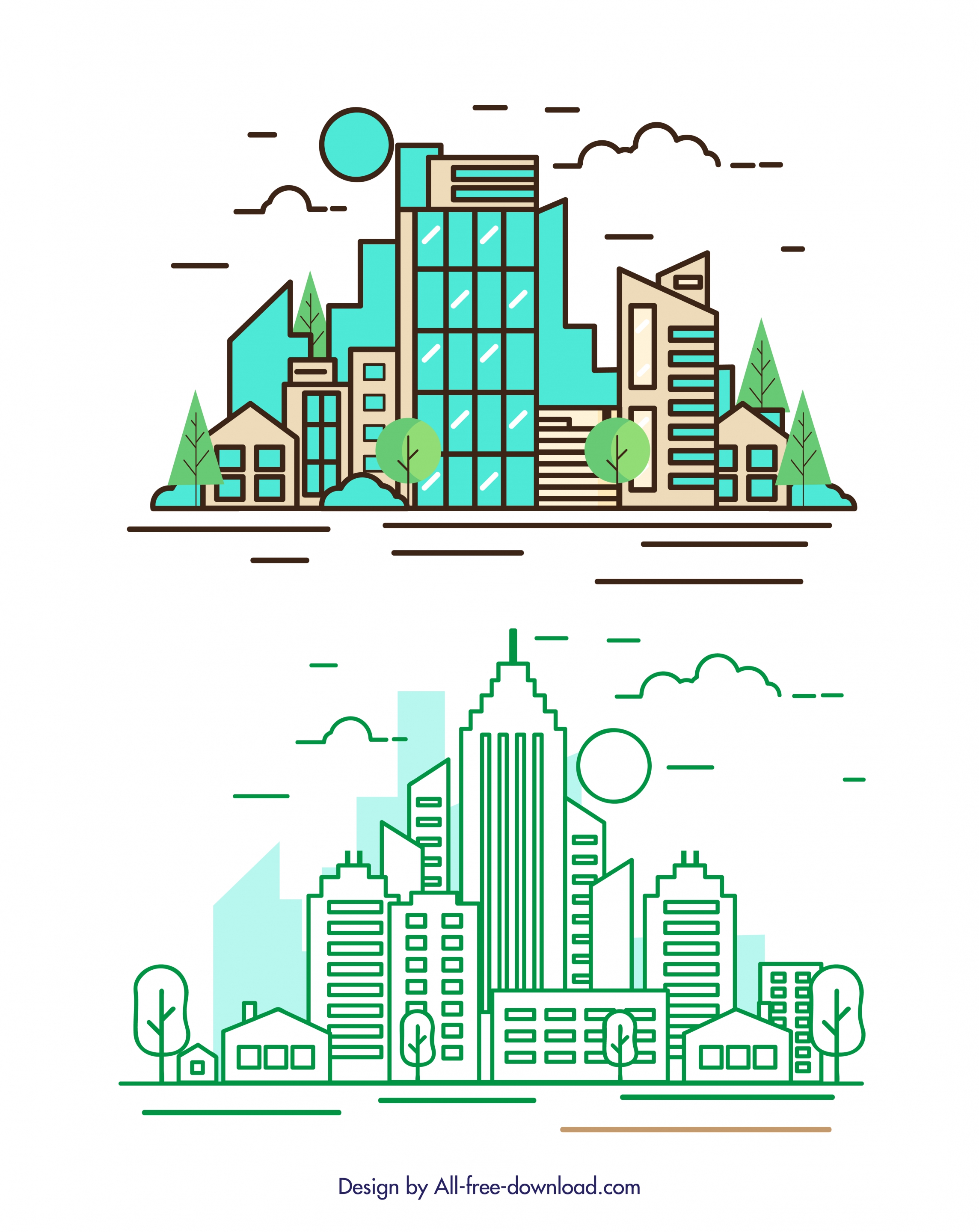 city background modern architecture icon colored flat sketch