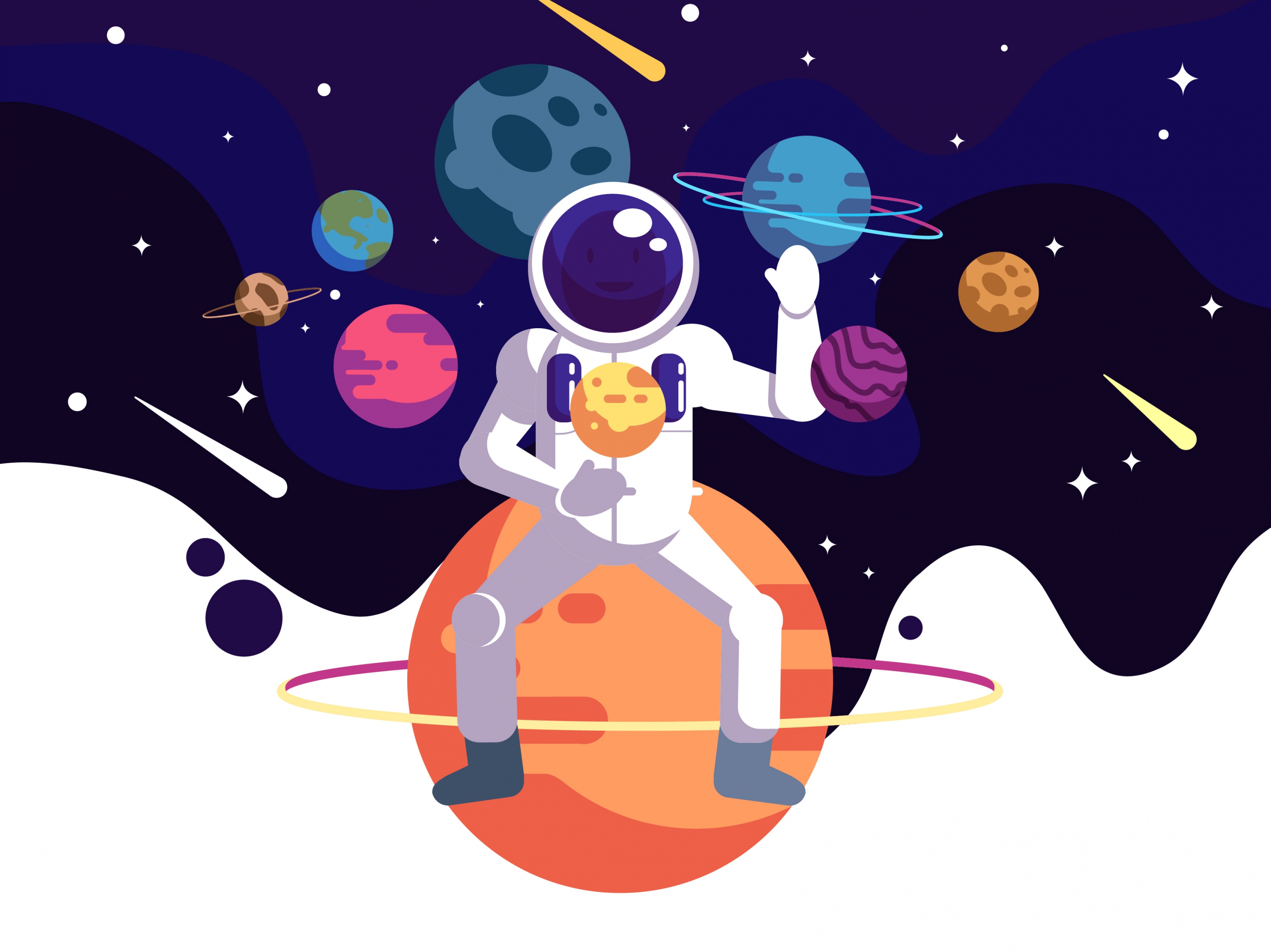 astronomy background astronaut planets icons cartoon design