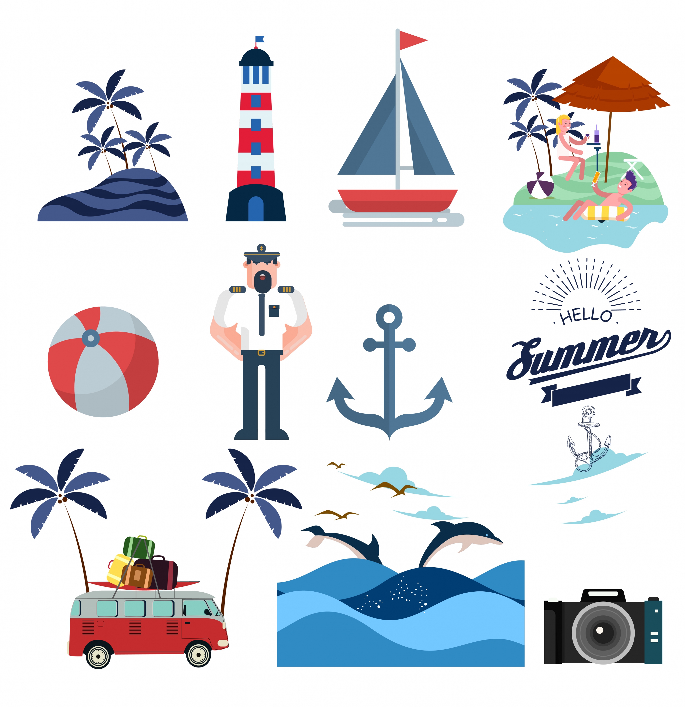 sea logo design elements multicolored objects symbols