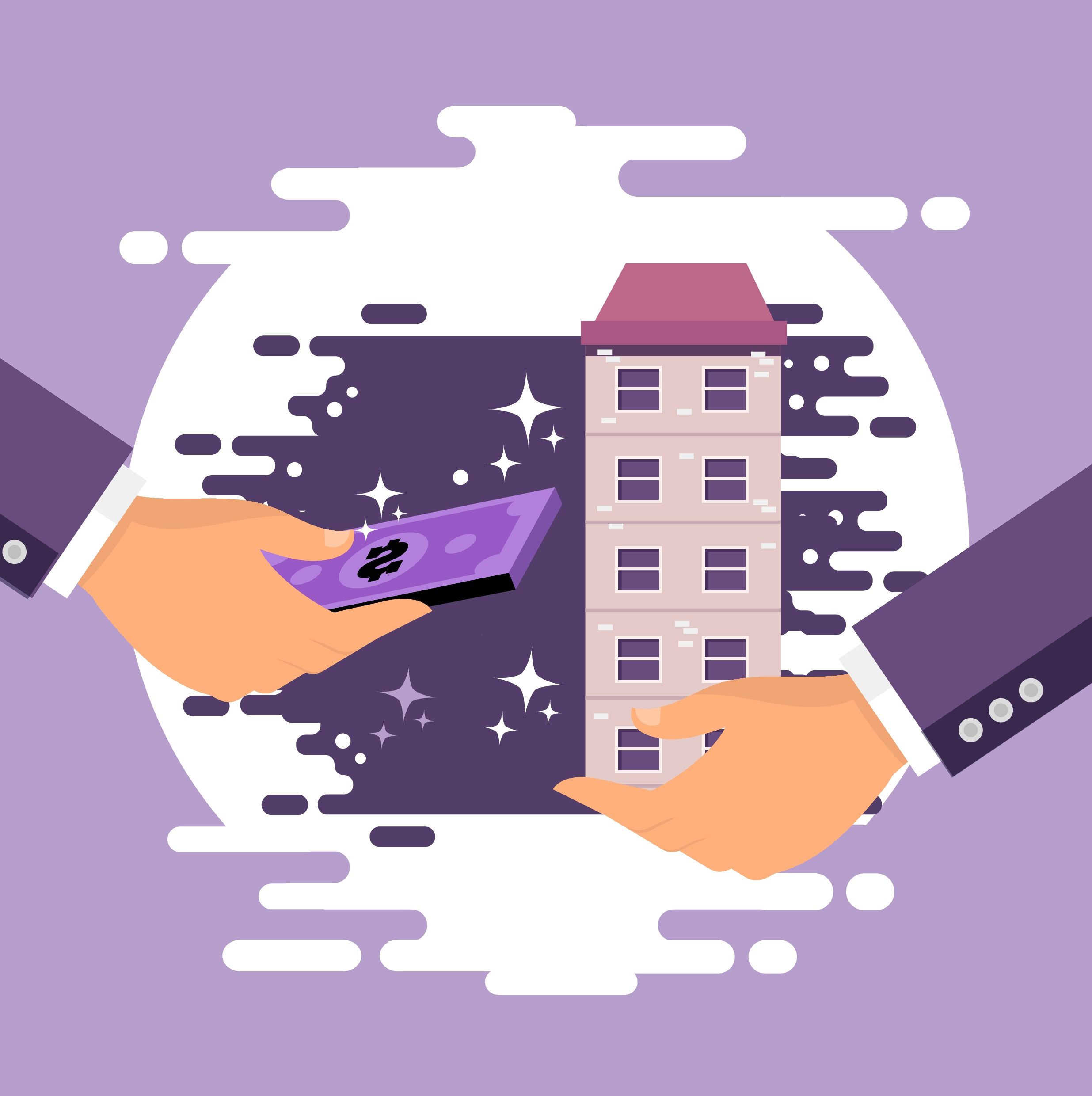 real estate transaction background hands money building icons