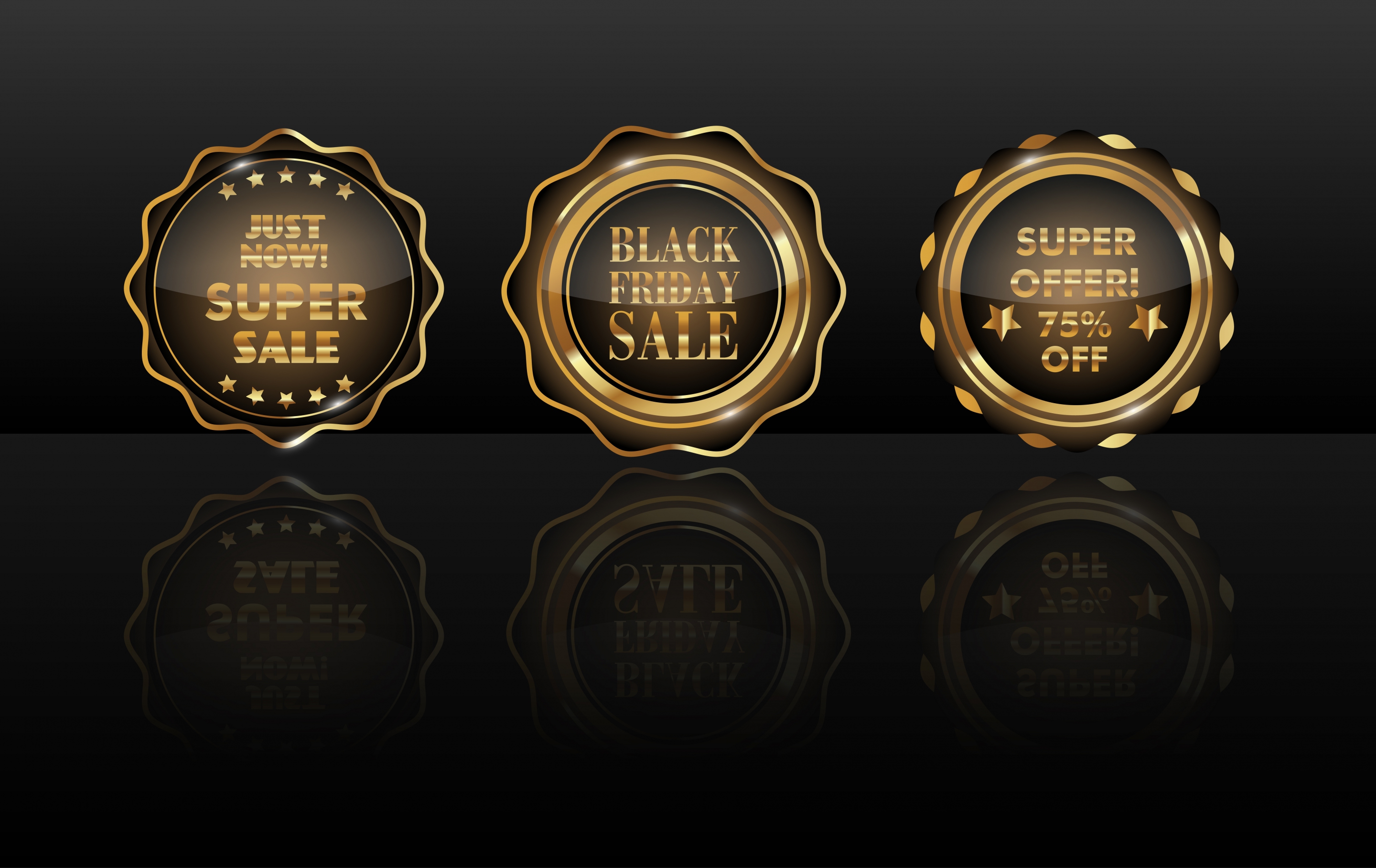 sales badge icons shiny golden circle isolation