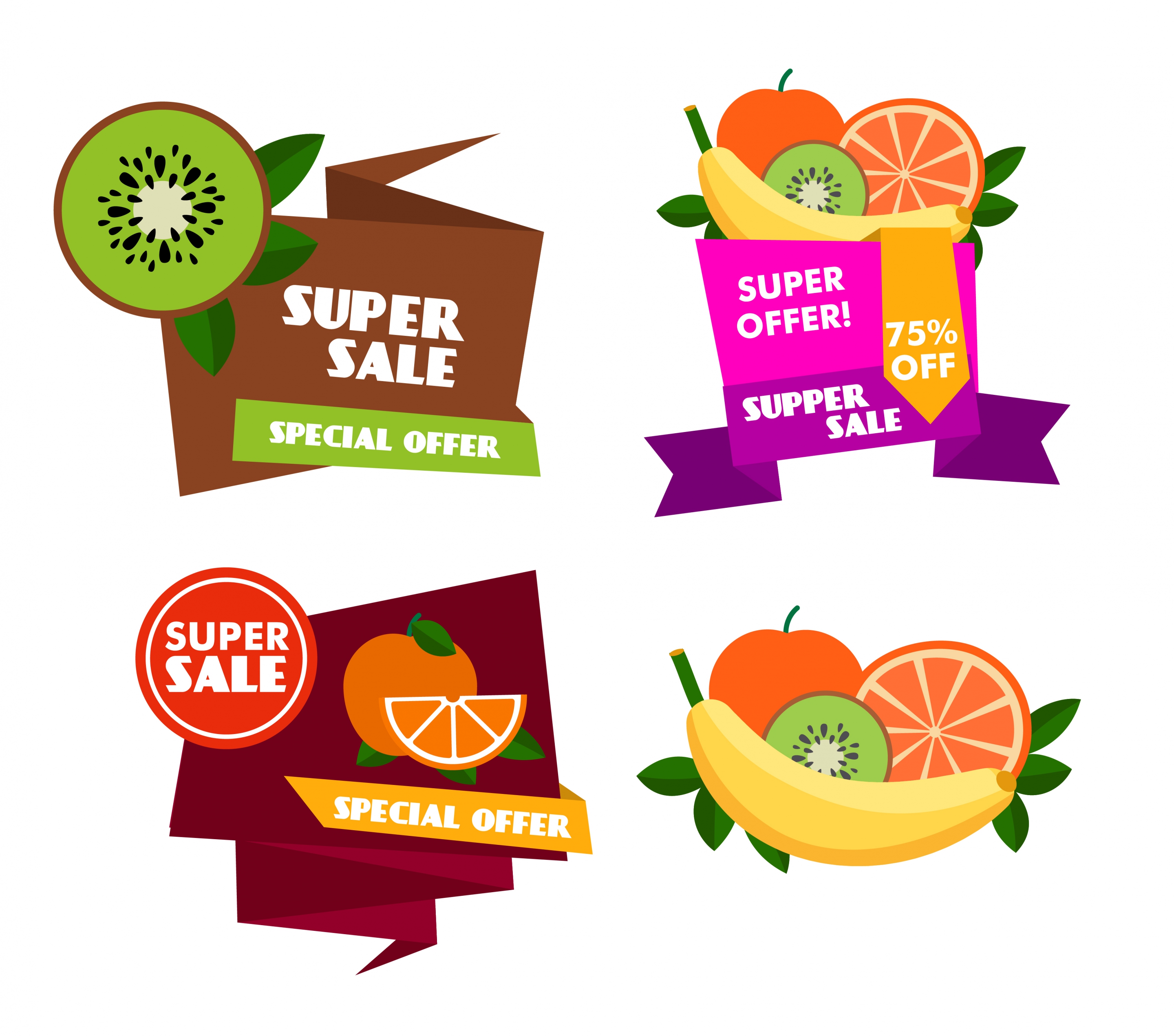 fruit sale labels collection colorful origami style