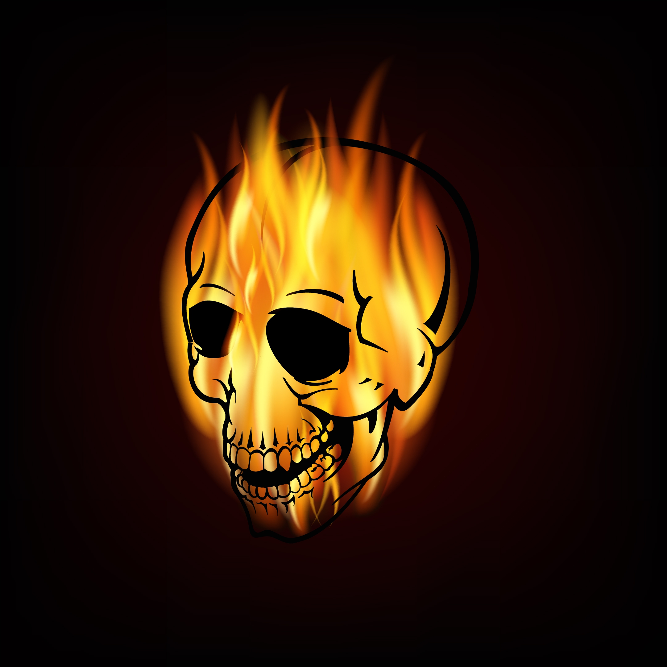 yellow flaming skull icon contrast style design