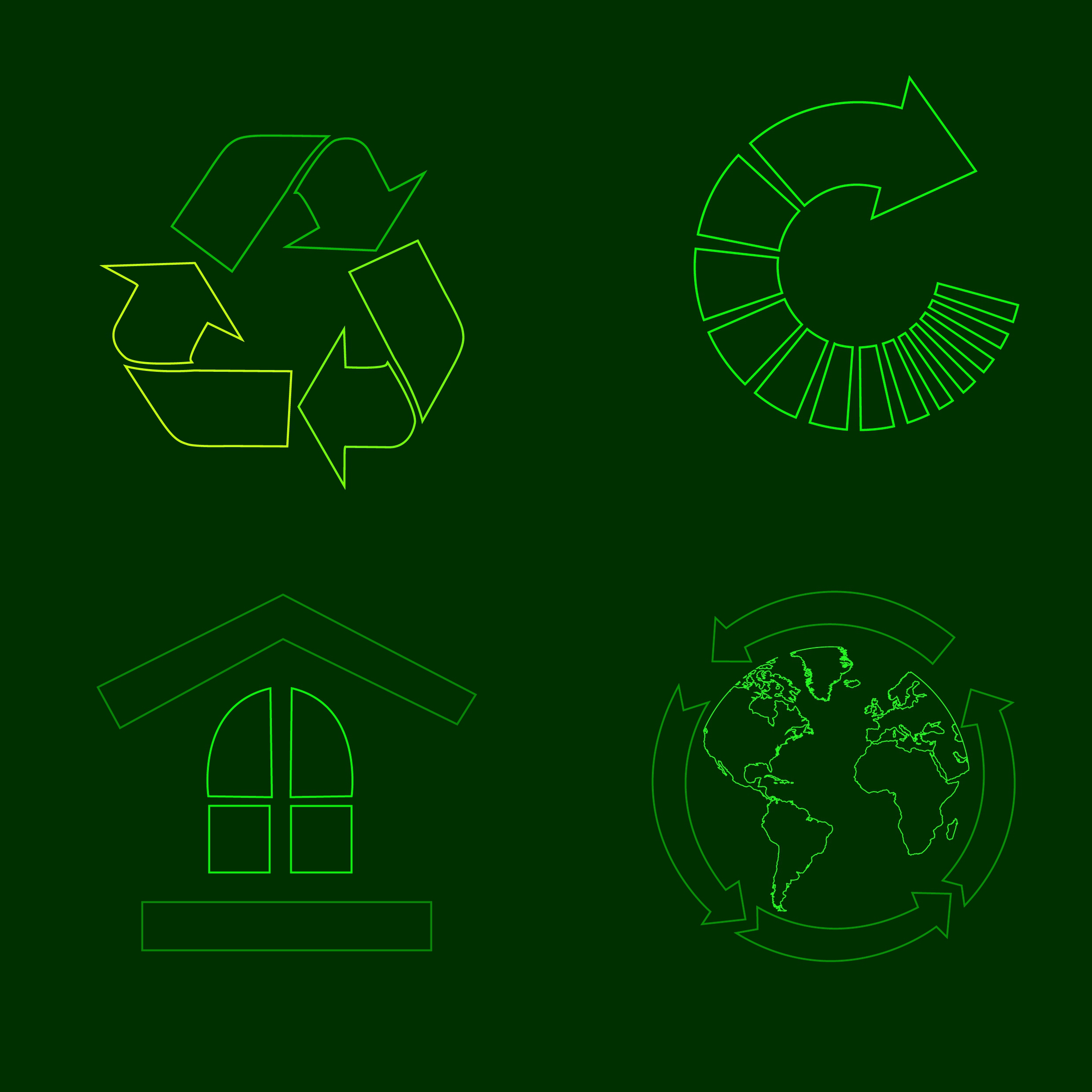 eco icons outline green arrows earth house isolation