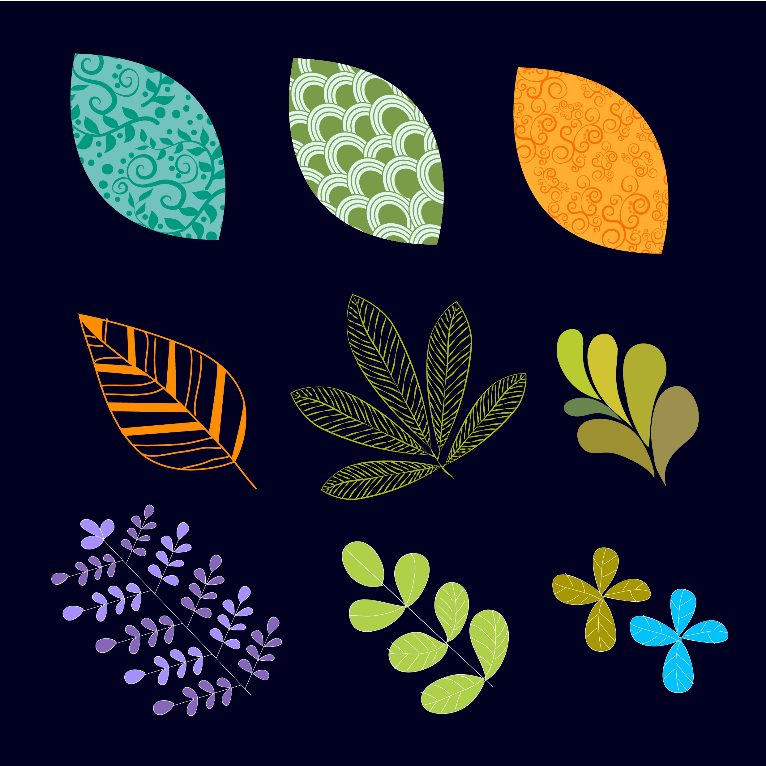 leaves and flowers icons collection various colored shapes