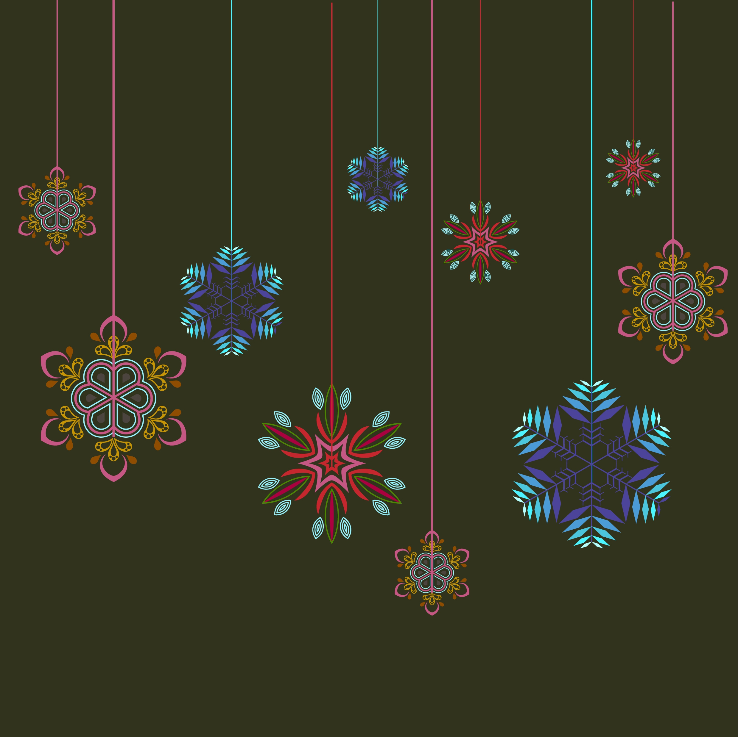 christmas background template colorful hanging snowflakes decoration