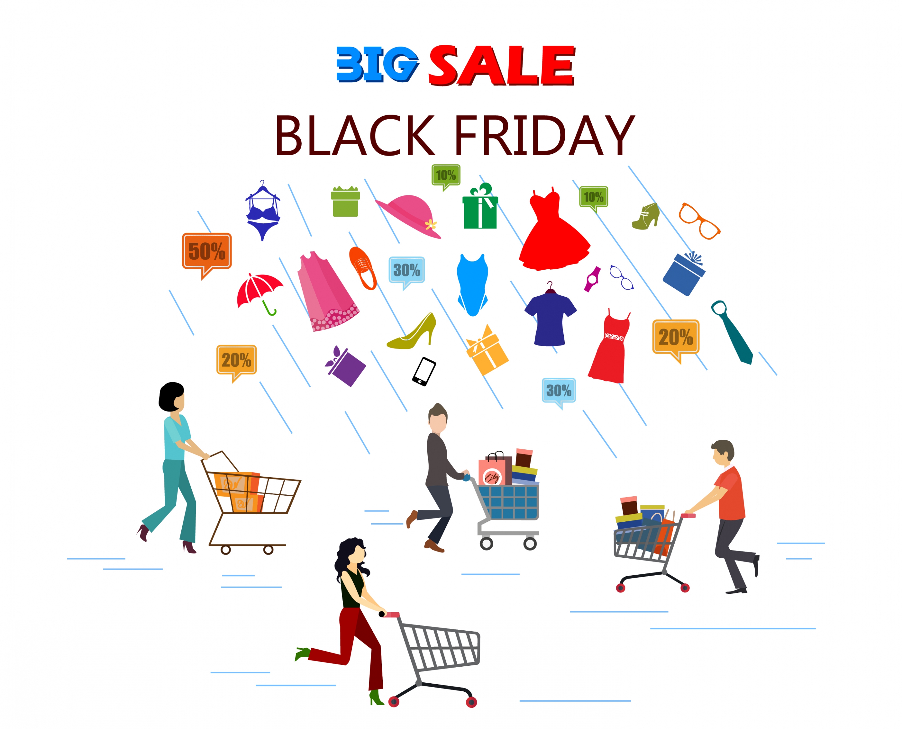 black friday sale banner elements people pushing carts