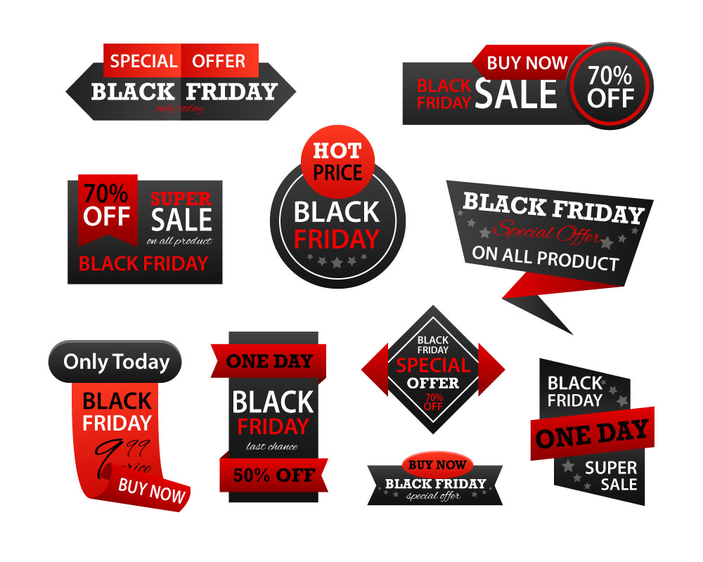 black friday promotion sets with black and red