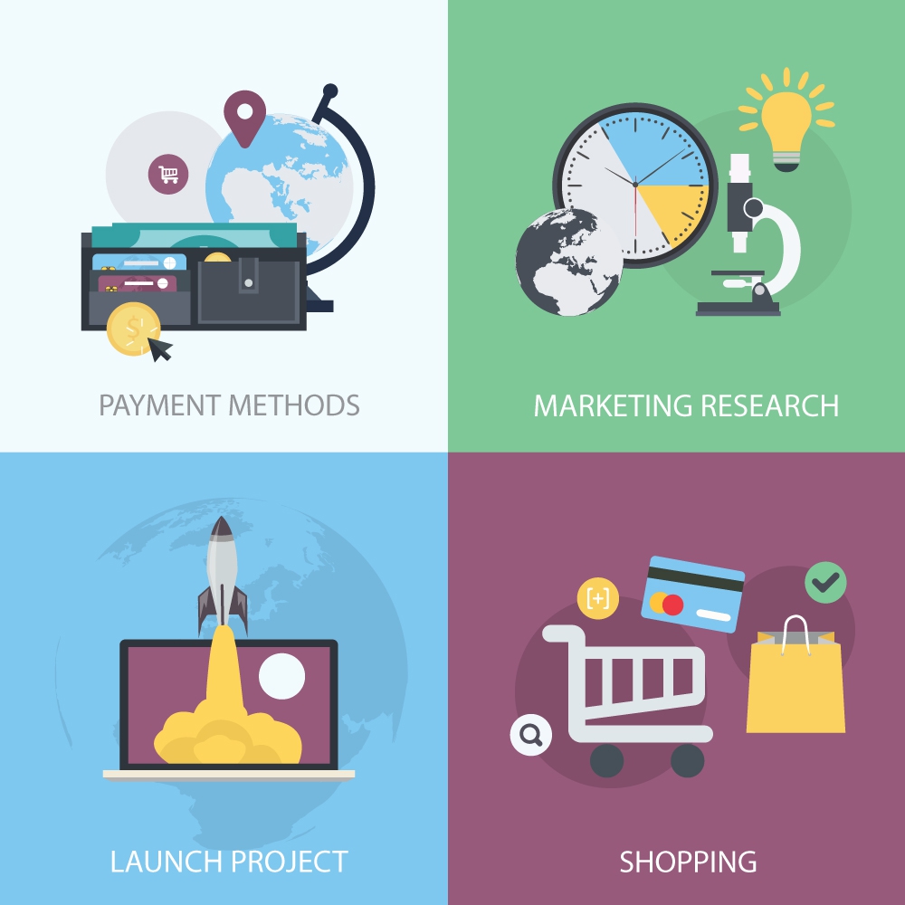 startup project concepts illustration with various steps