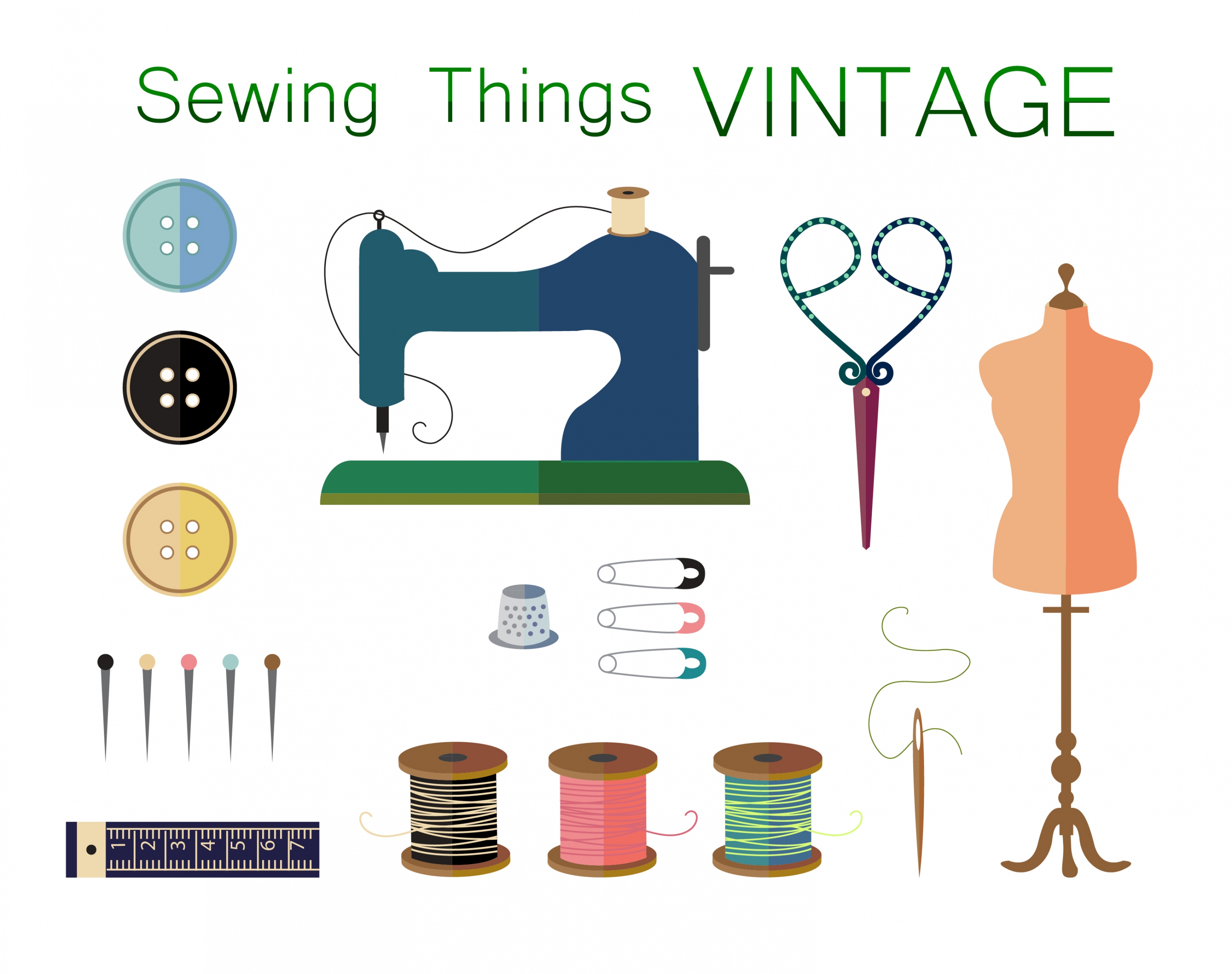 sewing things collection design with vintage style