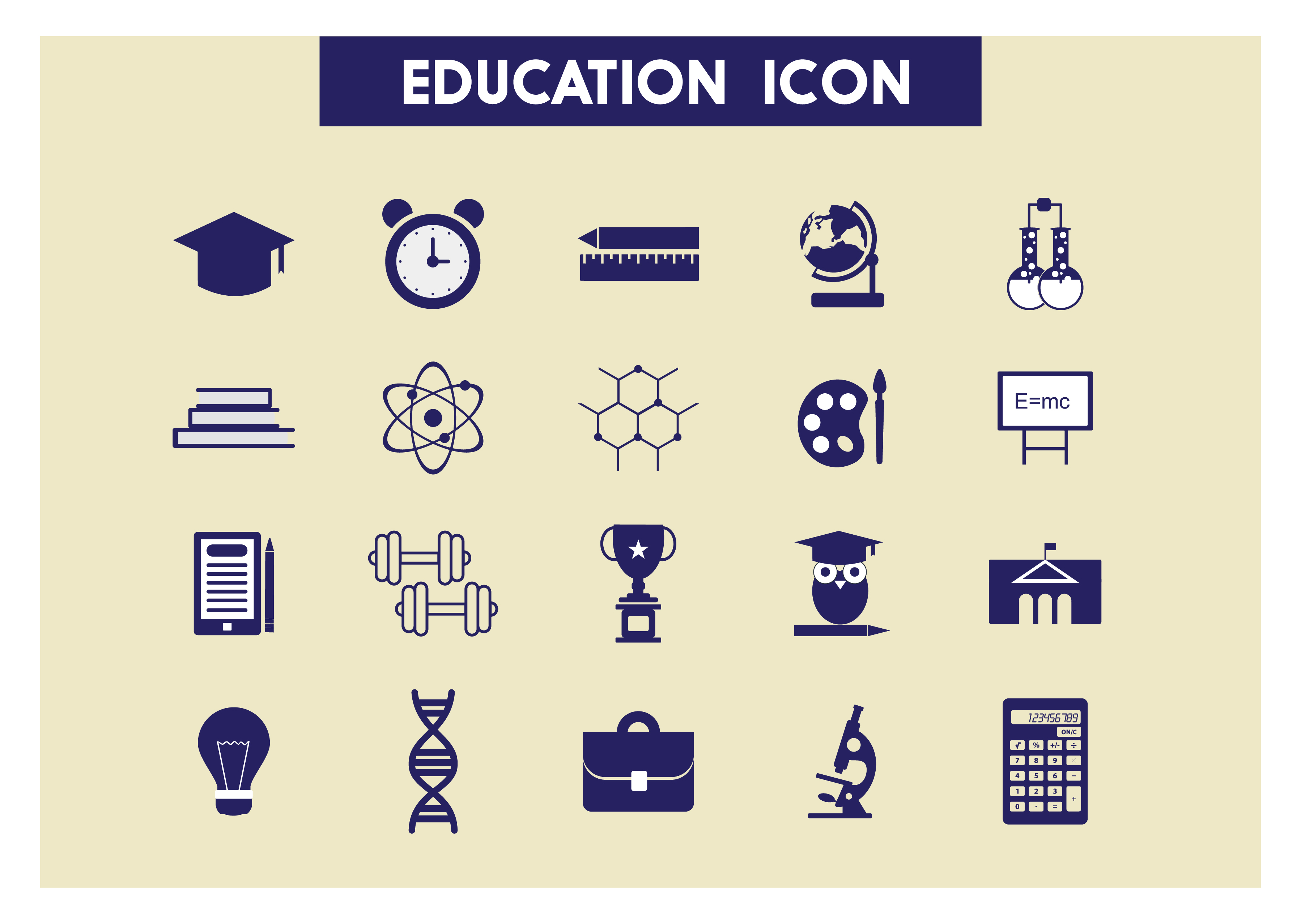 education icons set illustration with colored flat style