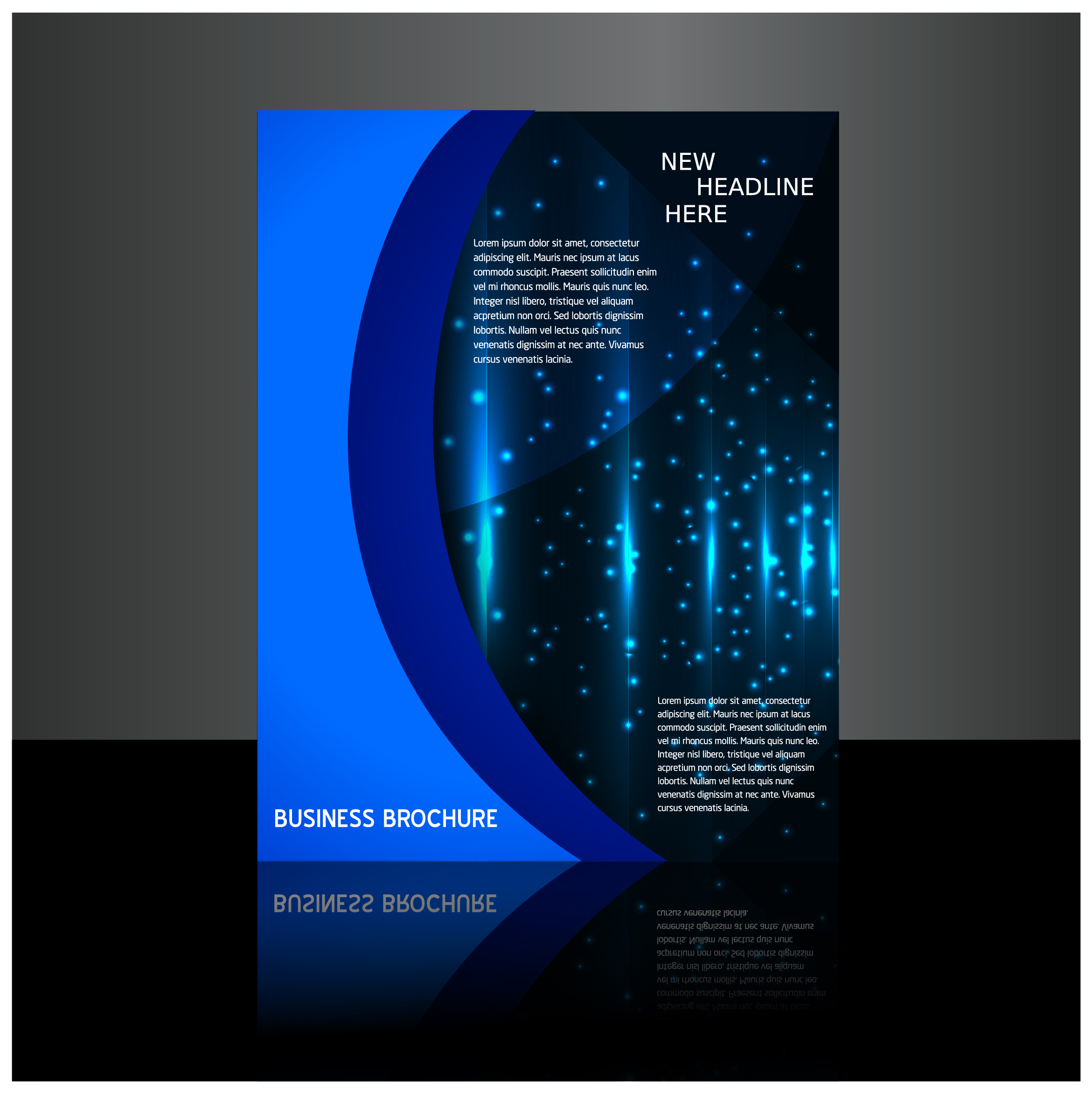 brochure design with bright stars on dark background