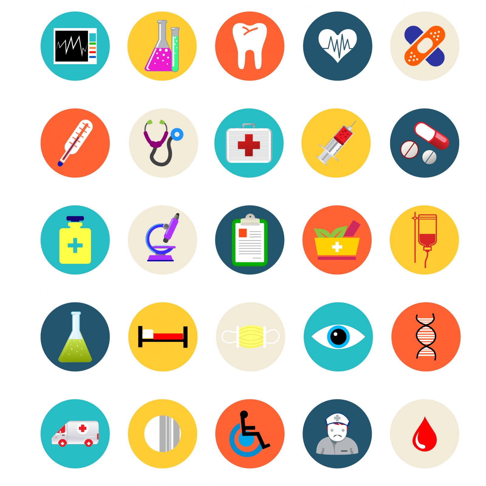 Medical and healthcare flat icons set